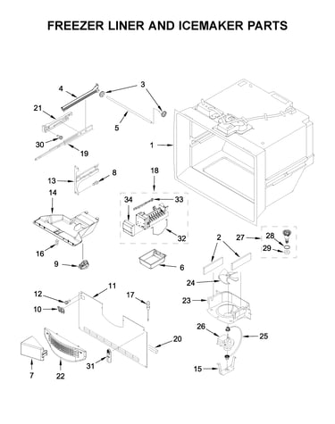 Freezer liner and icemaker parts