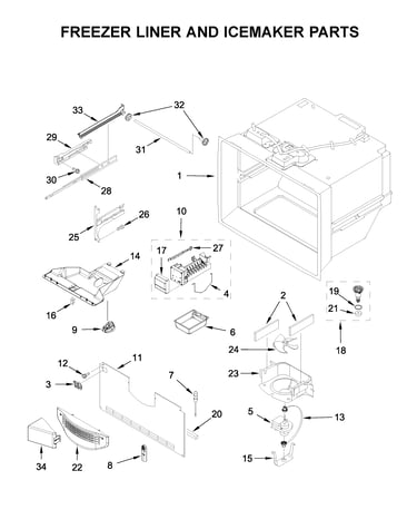 Freezer liner and icemaker parts