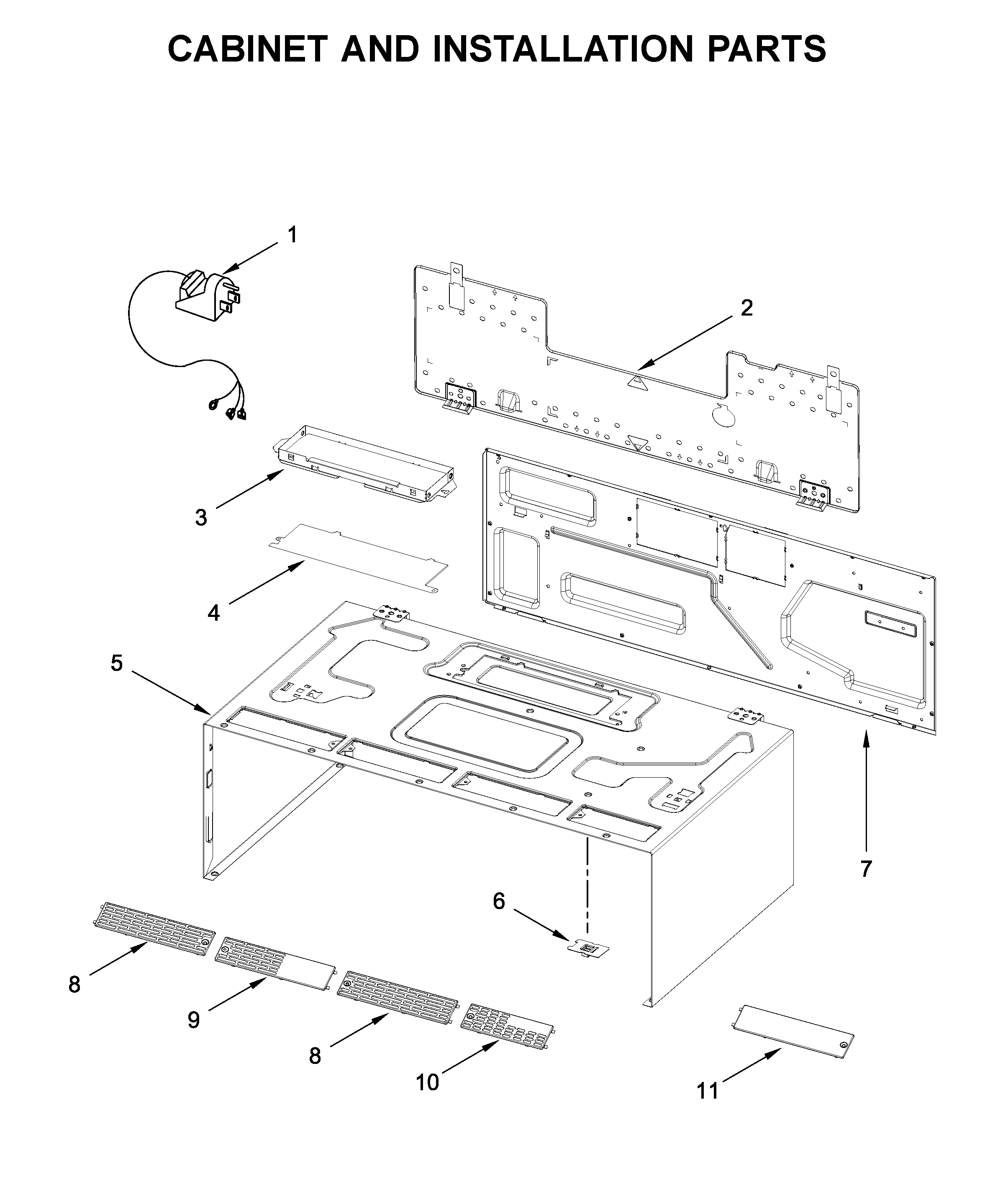 Cabinet and installation parts