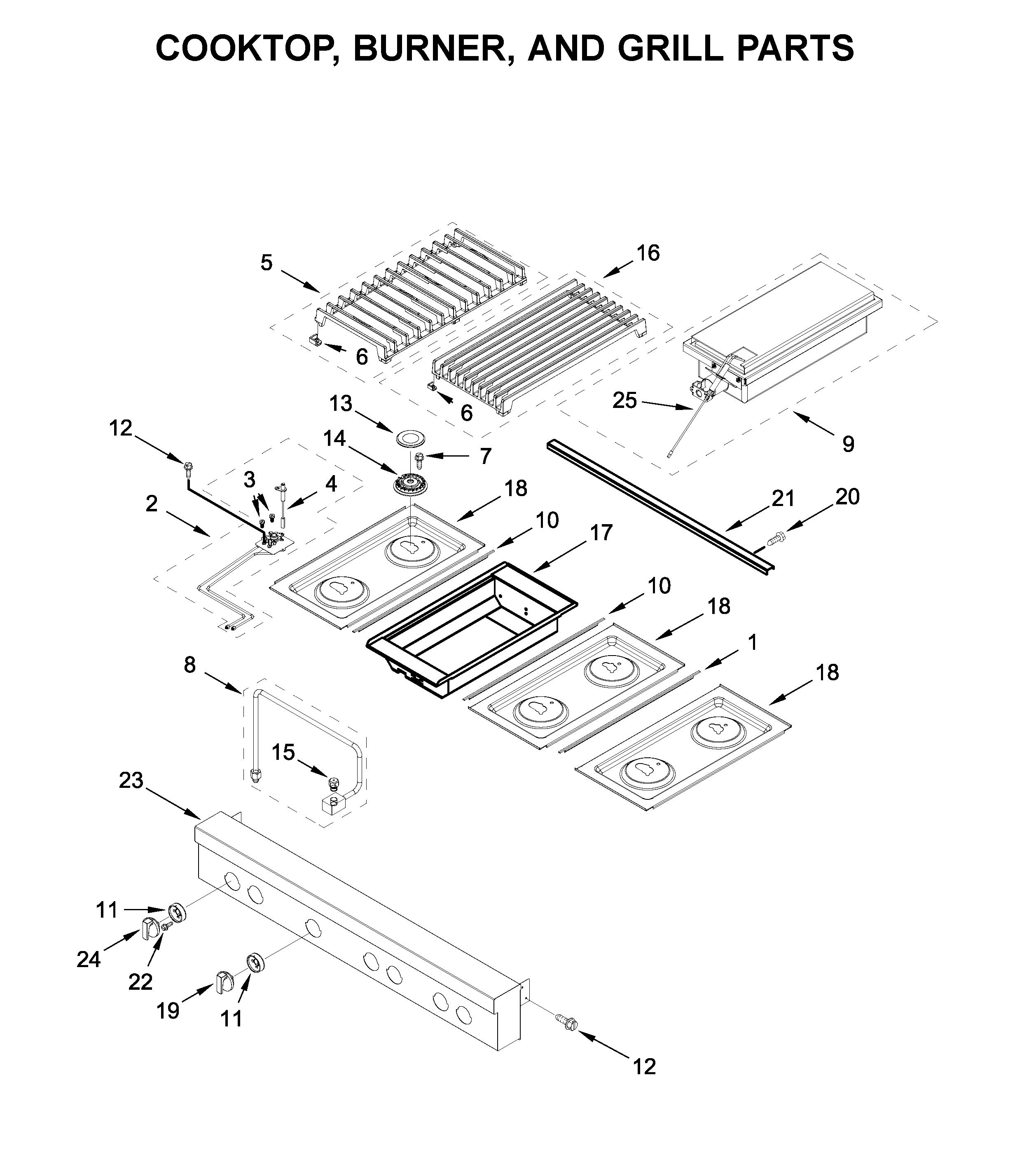 Cooktop, burner, and grill parts