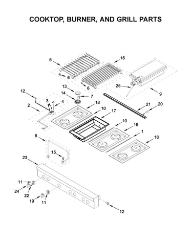 Cooktop, burner, and grill parts