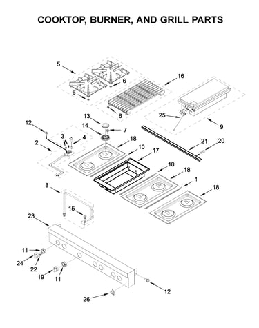 Cooktop, burner, and grill parts