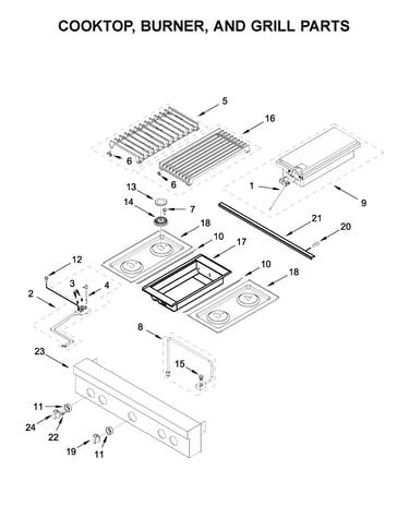 Cooktop, burner, and grill parts