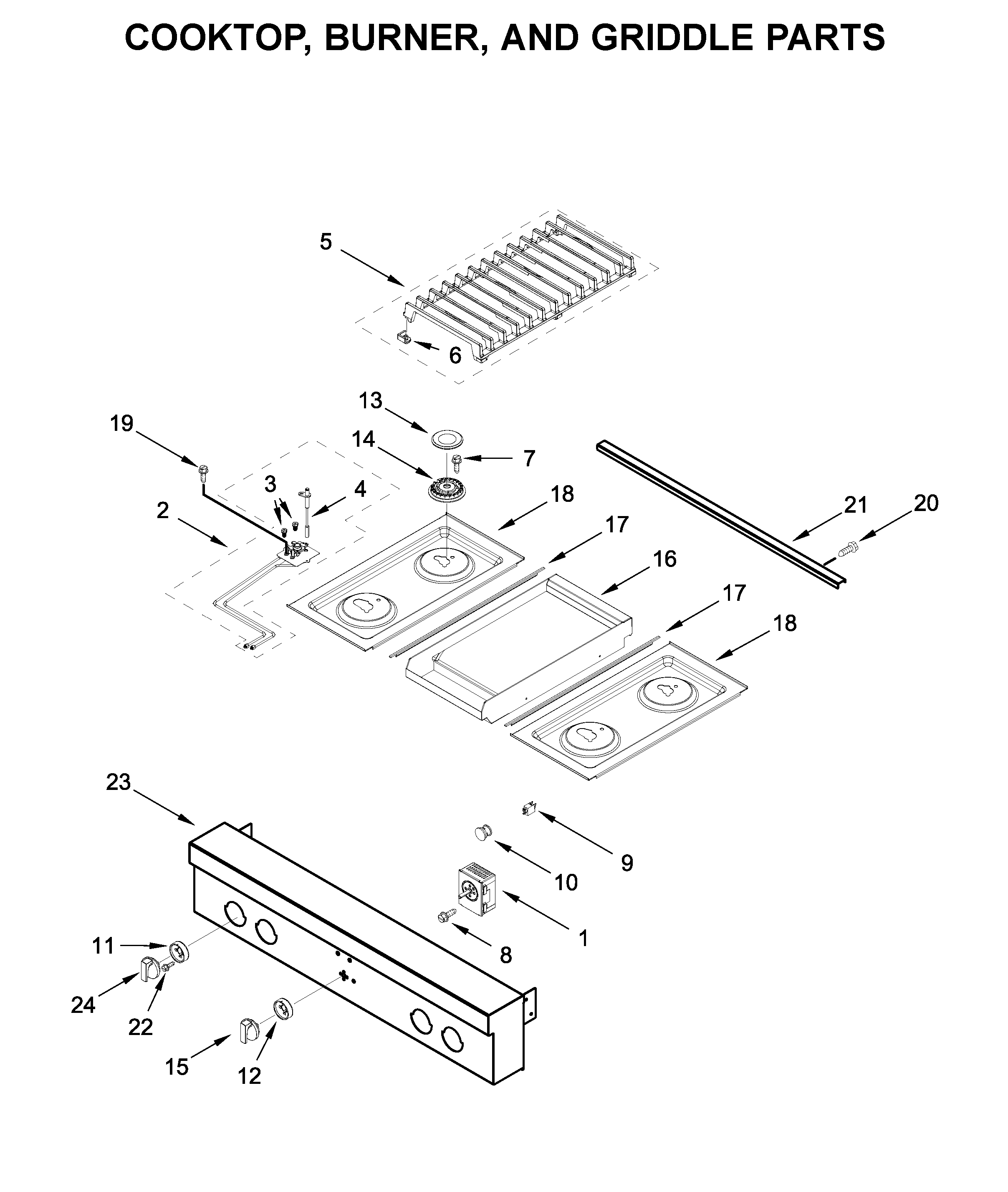 COOKTOP, BURNER, AND GRIDDLE PARTS