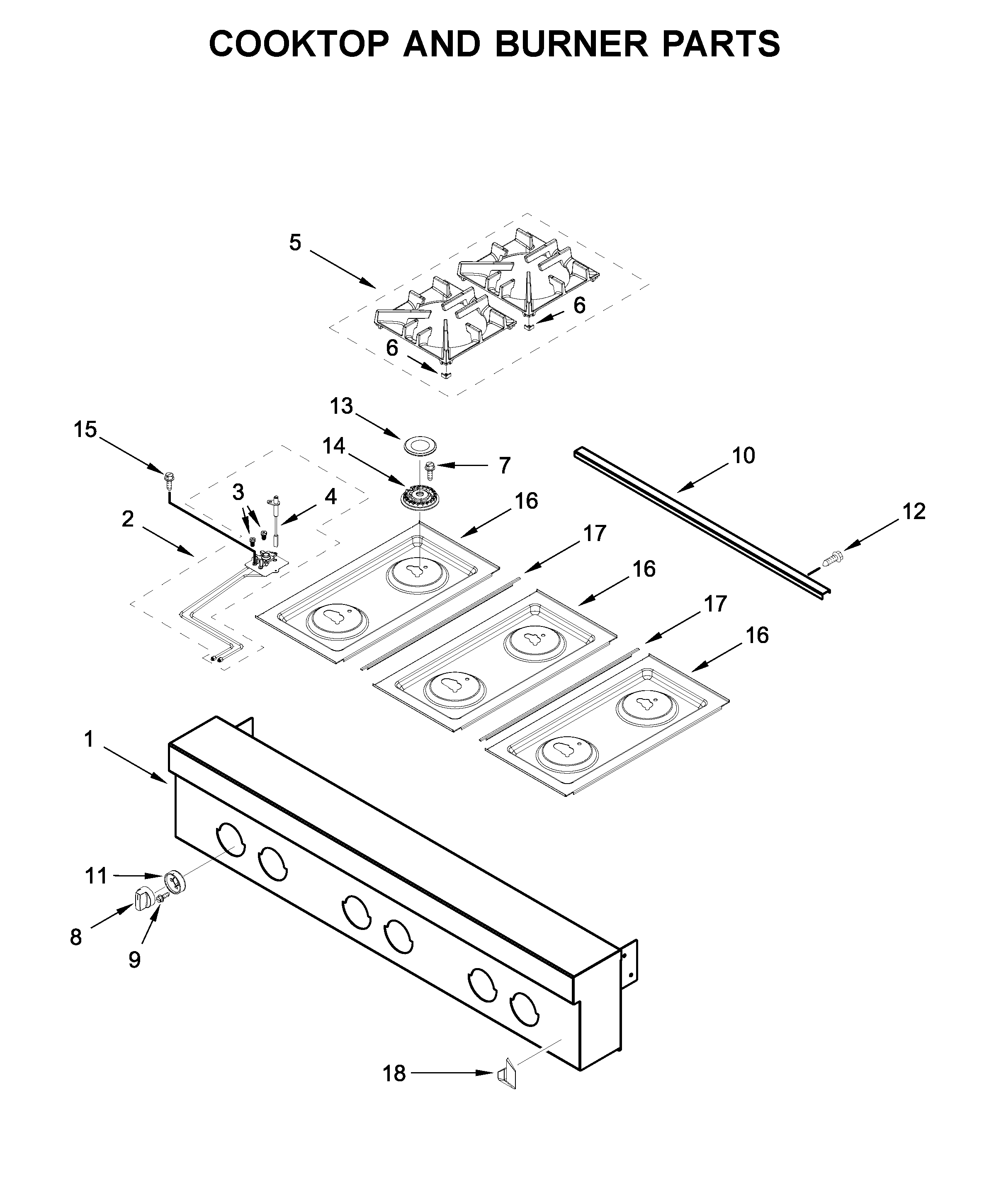Cooktop and burner parts