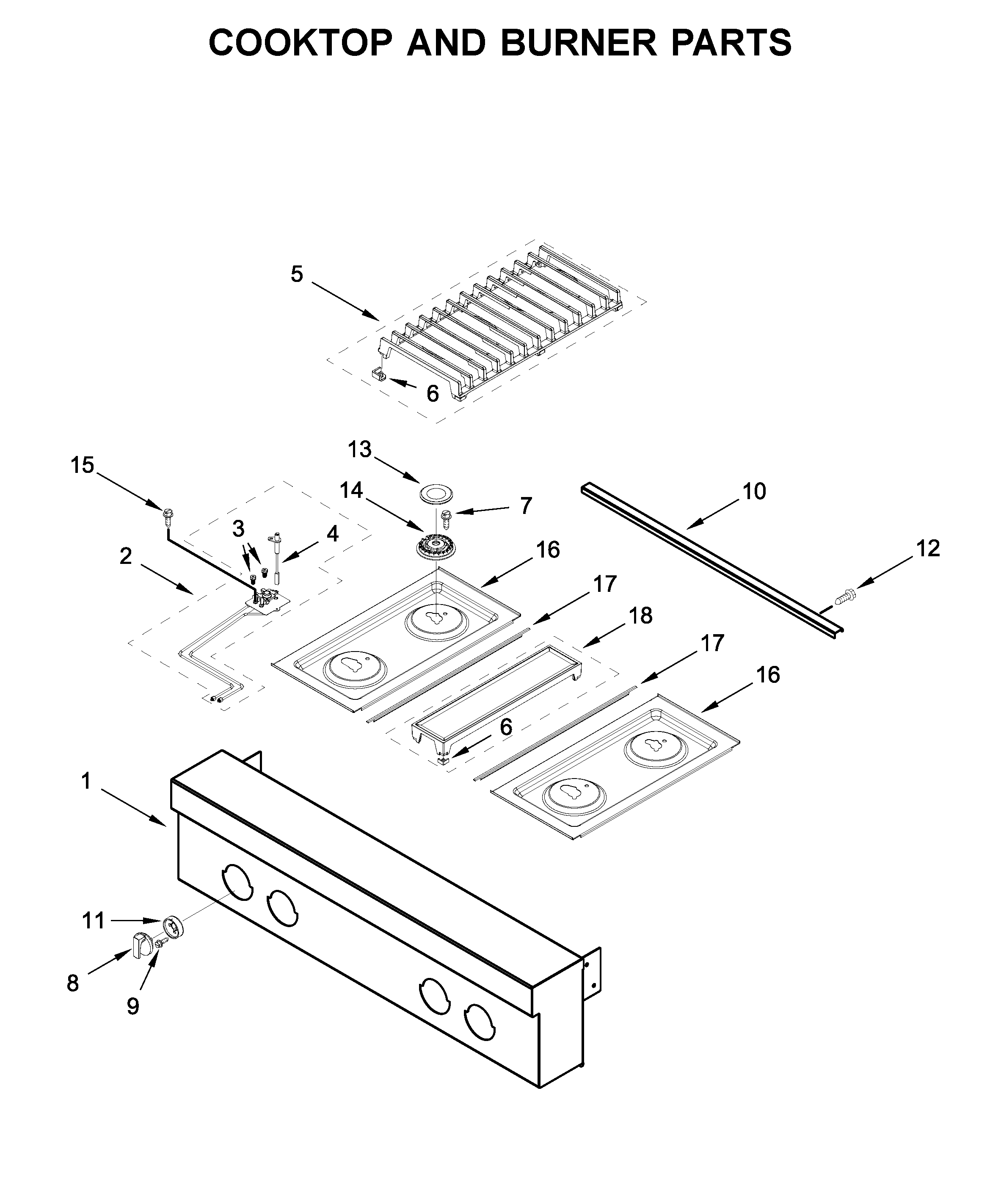 Cooktop and burner parts