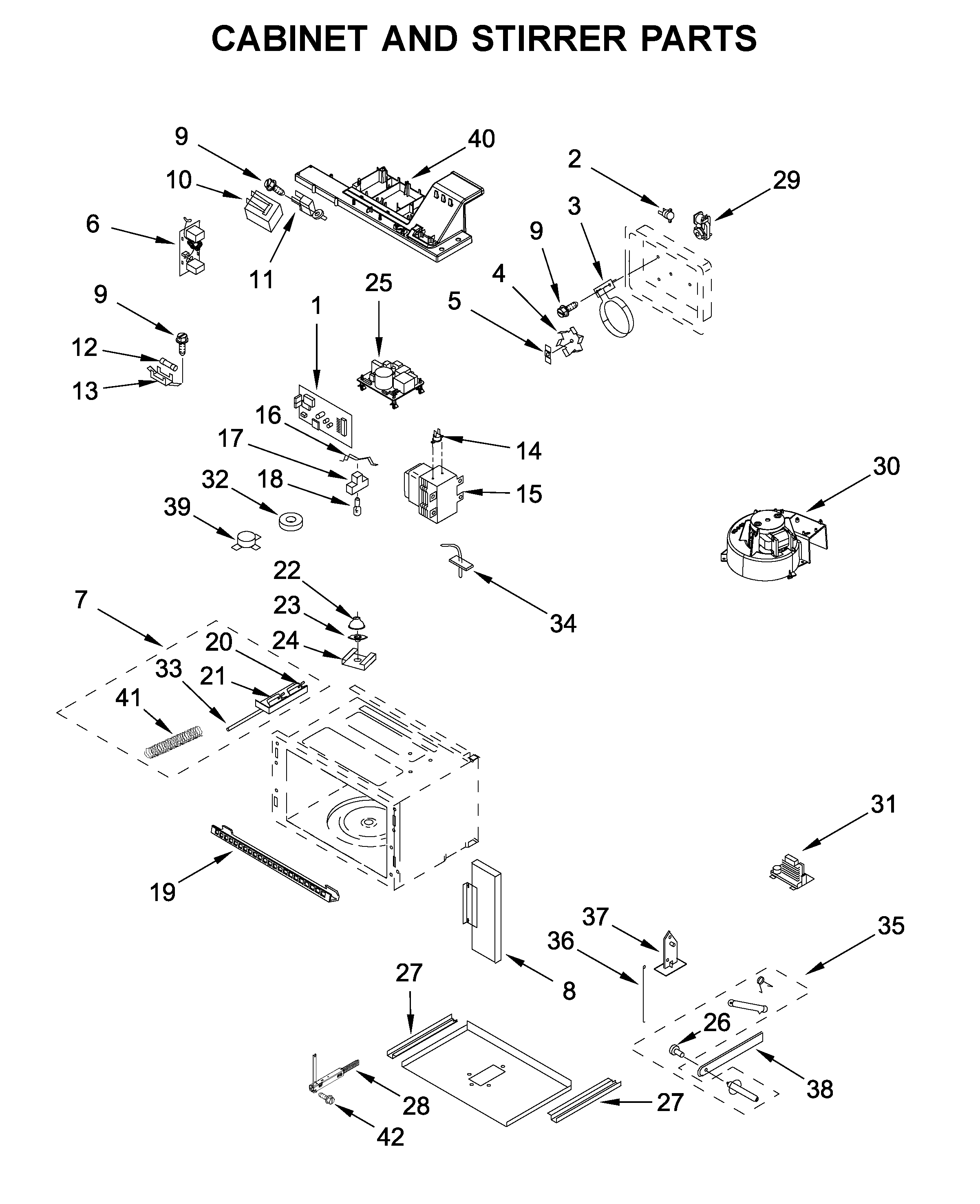 Cabinet and stirrer parts