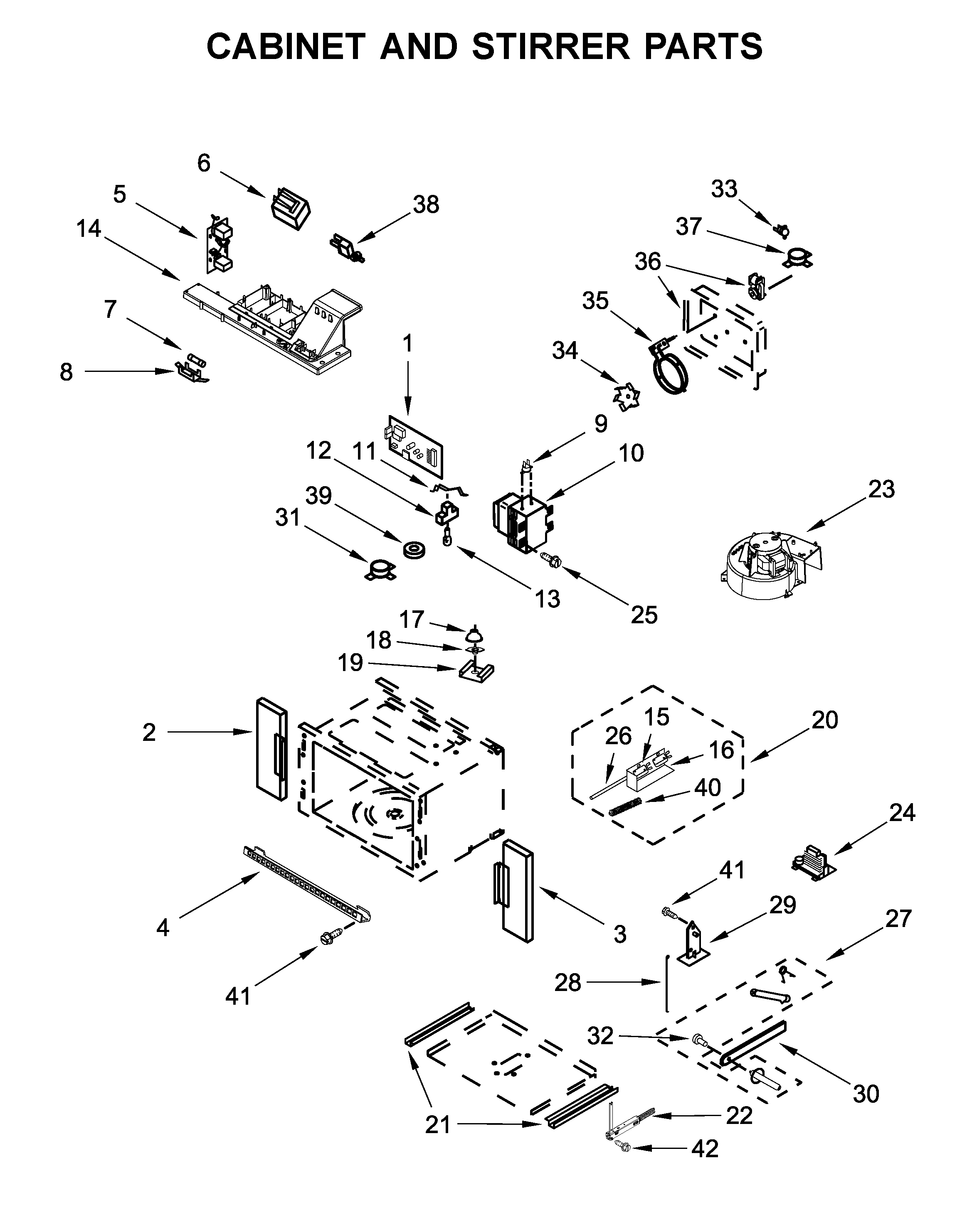 Cabinet and stirrer parts