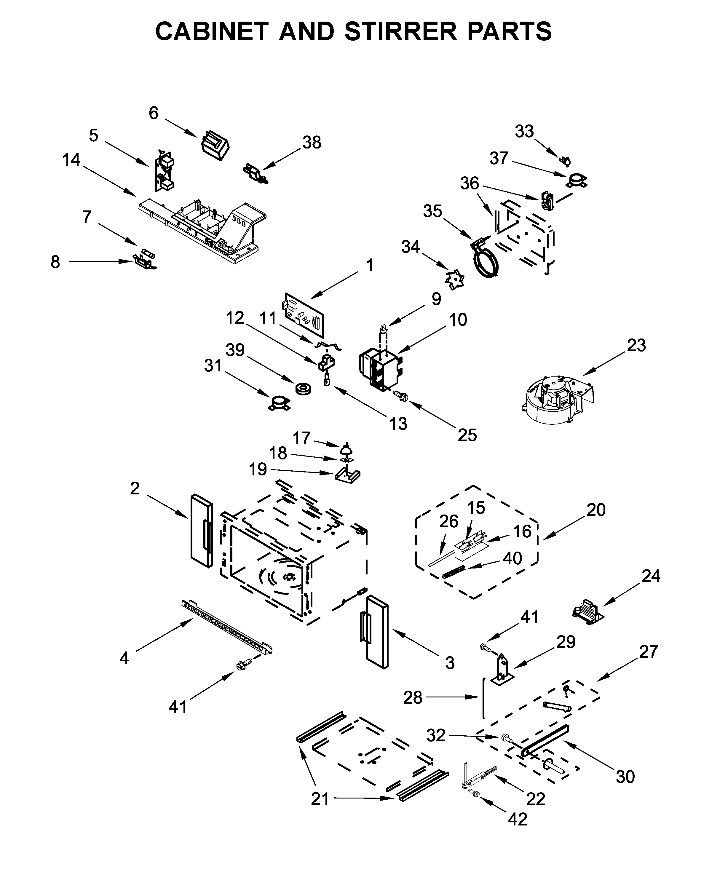 Cabinet and stirrer parts