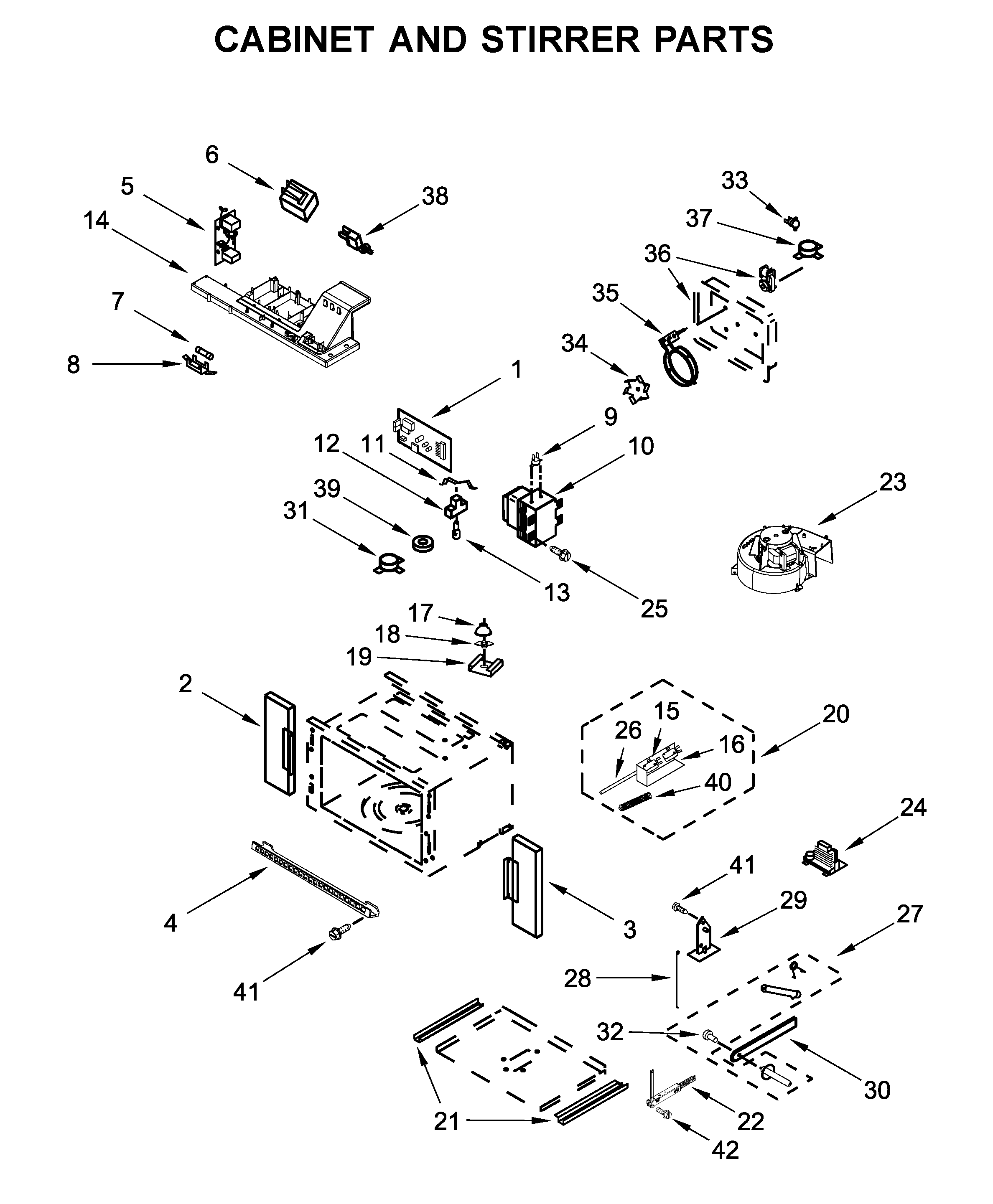 Cabinet and stirrer parts