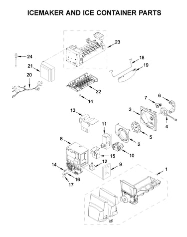 Icemaker and ice container parts