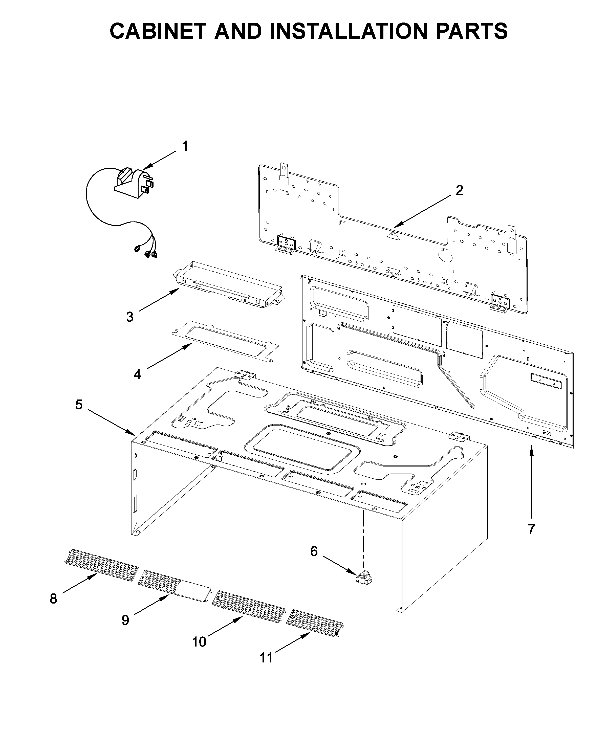 Cabinet and installation parts