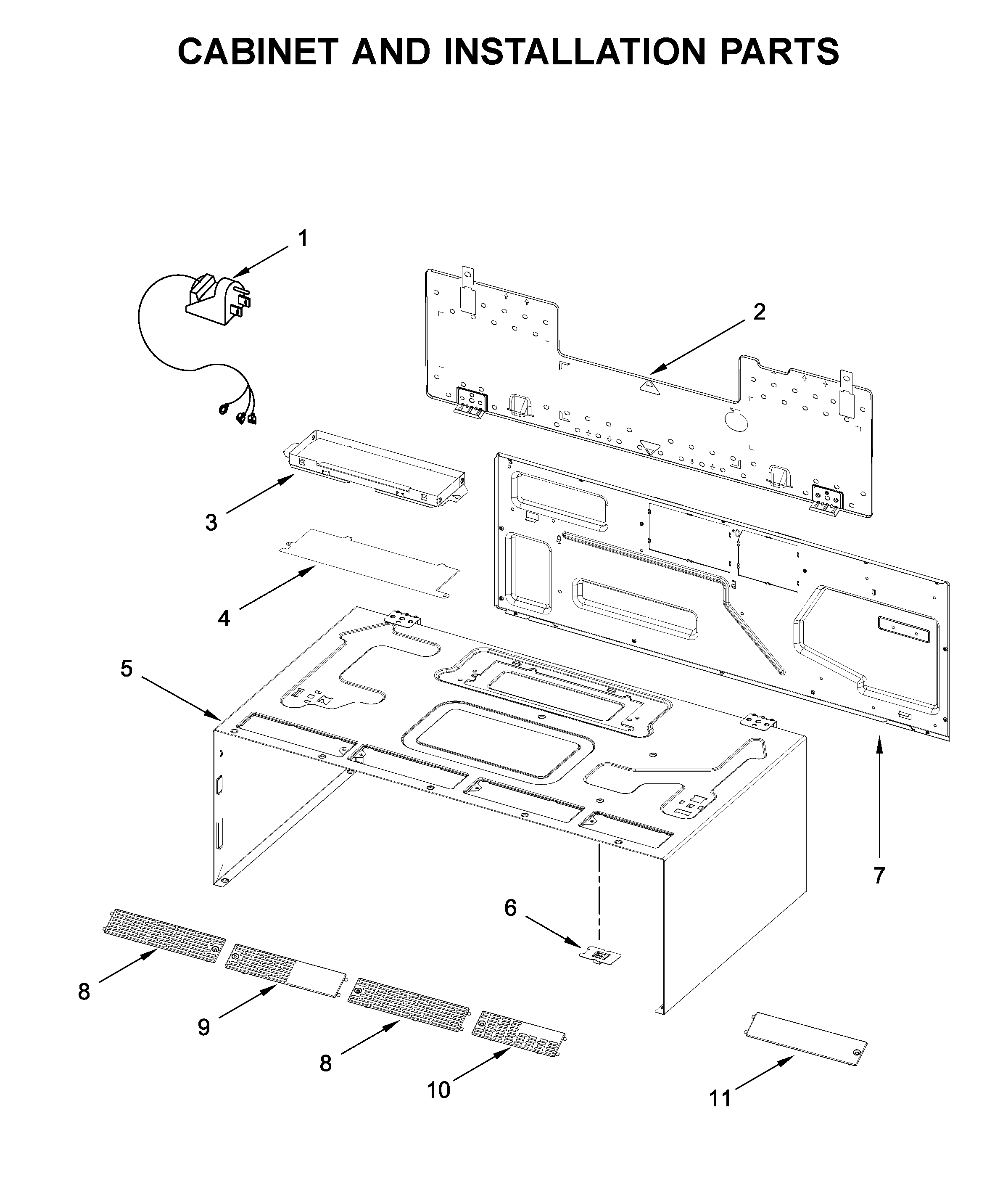 Cabinet and installation parts