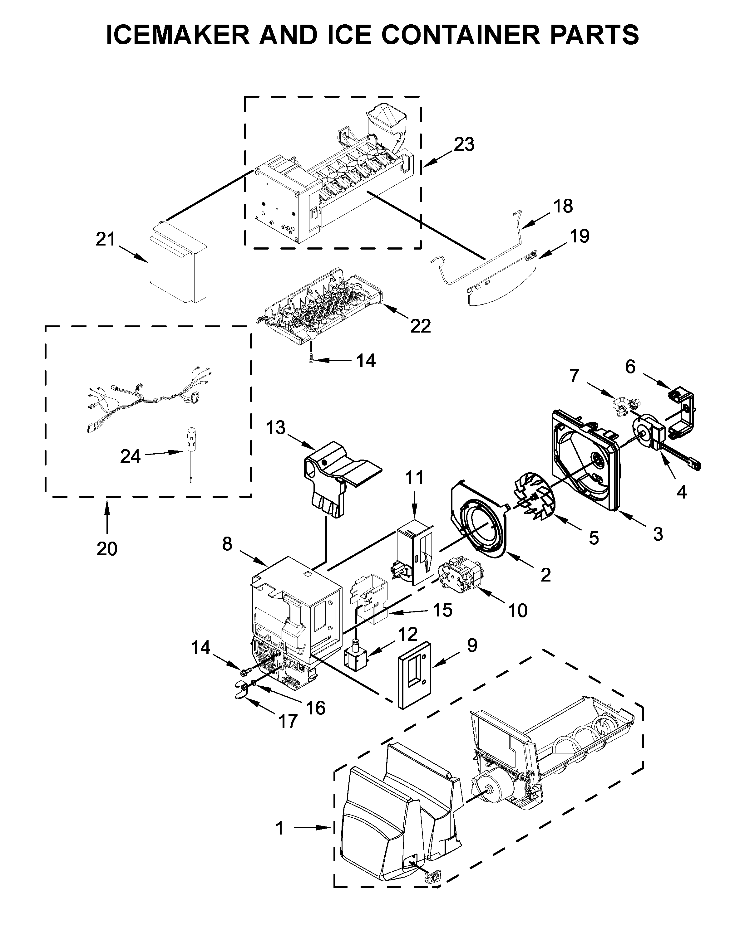 ICEMAKER AND ICE CONTAINER PARTS