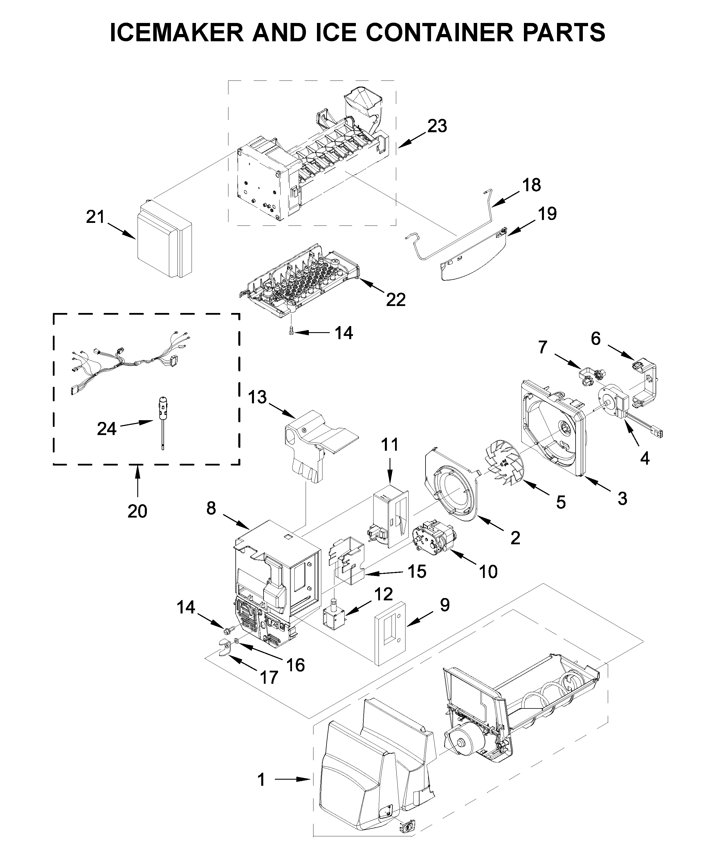 ICEMAKER AND ICE CONTAINER PARTS