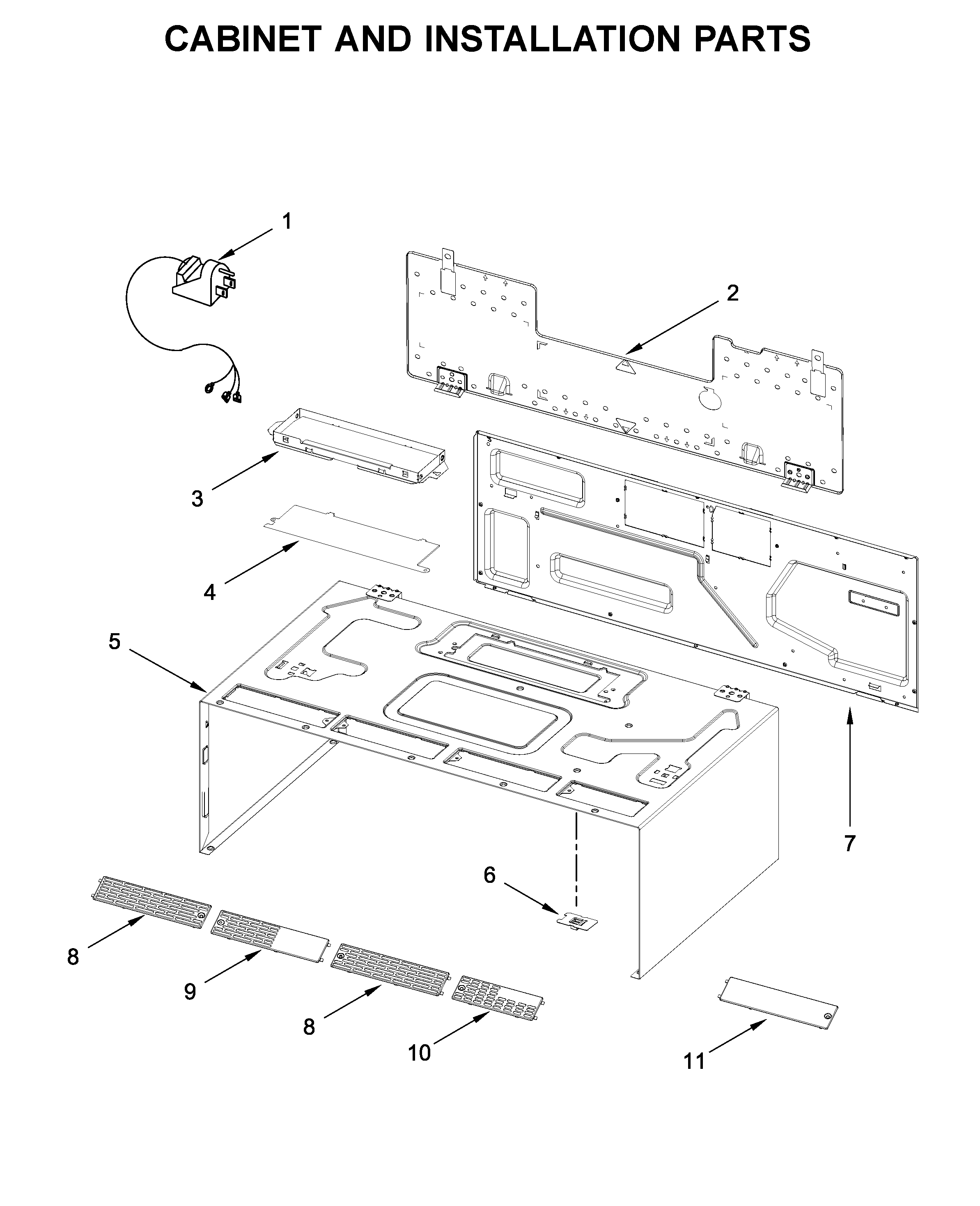 Cabinet and installation parts