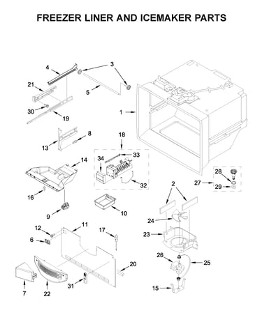 Freezer liner and icemaker parts