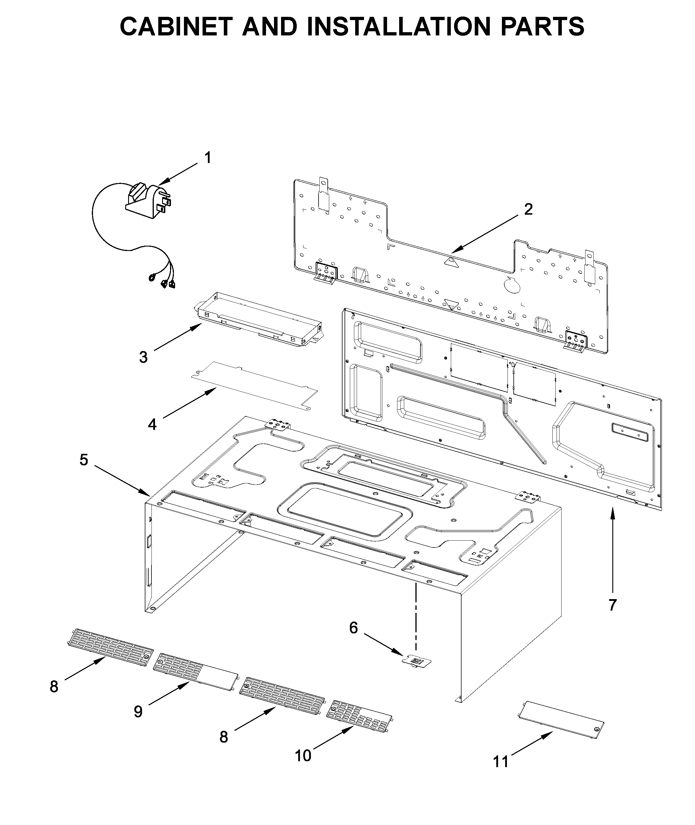 Cabinet and installation parts