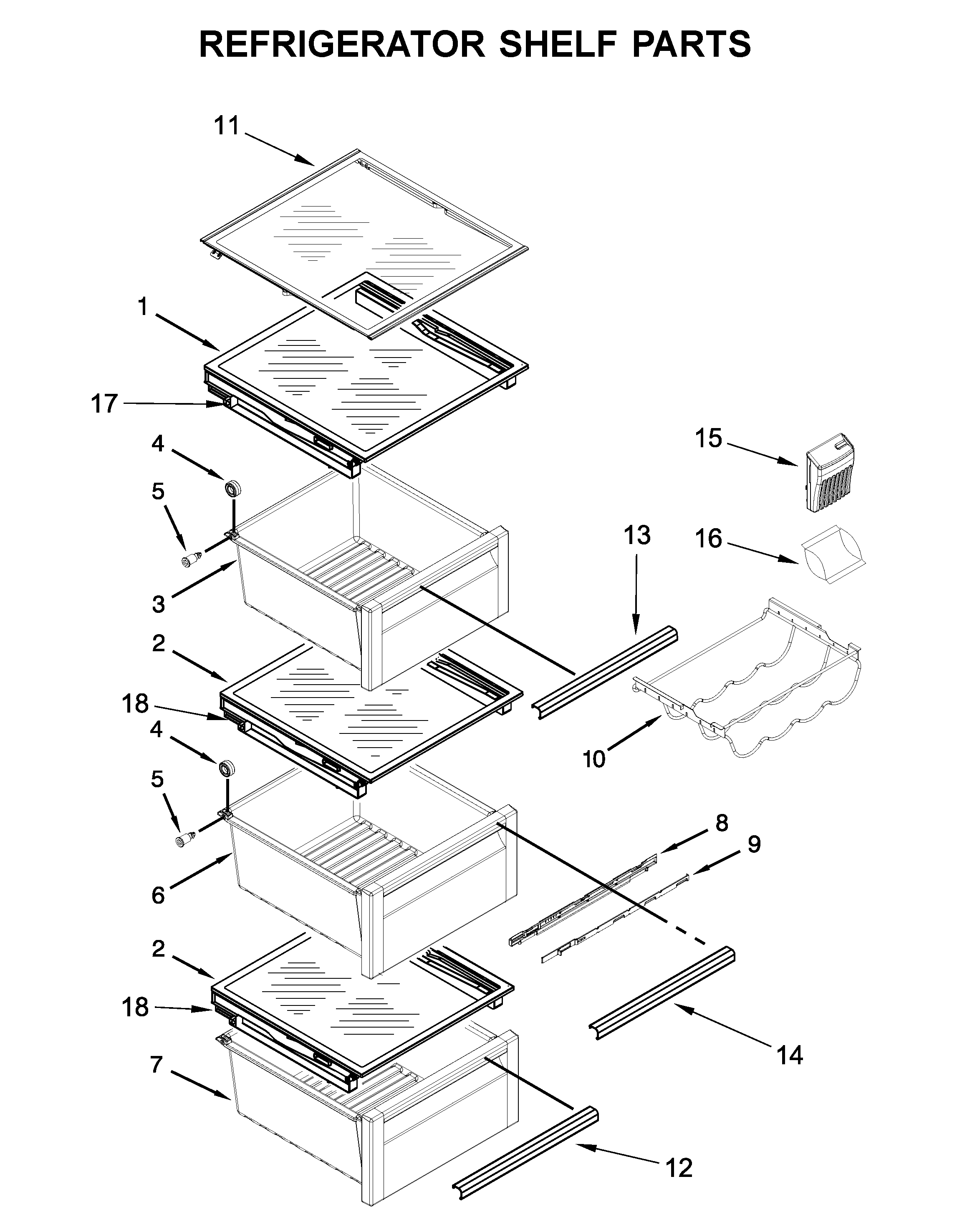 Refrigerator shelf parts