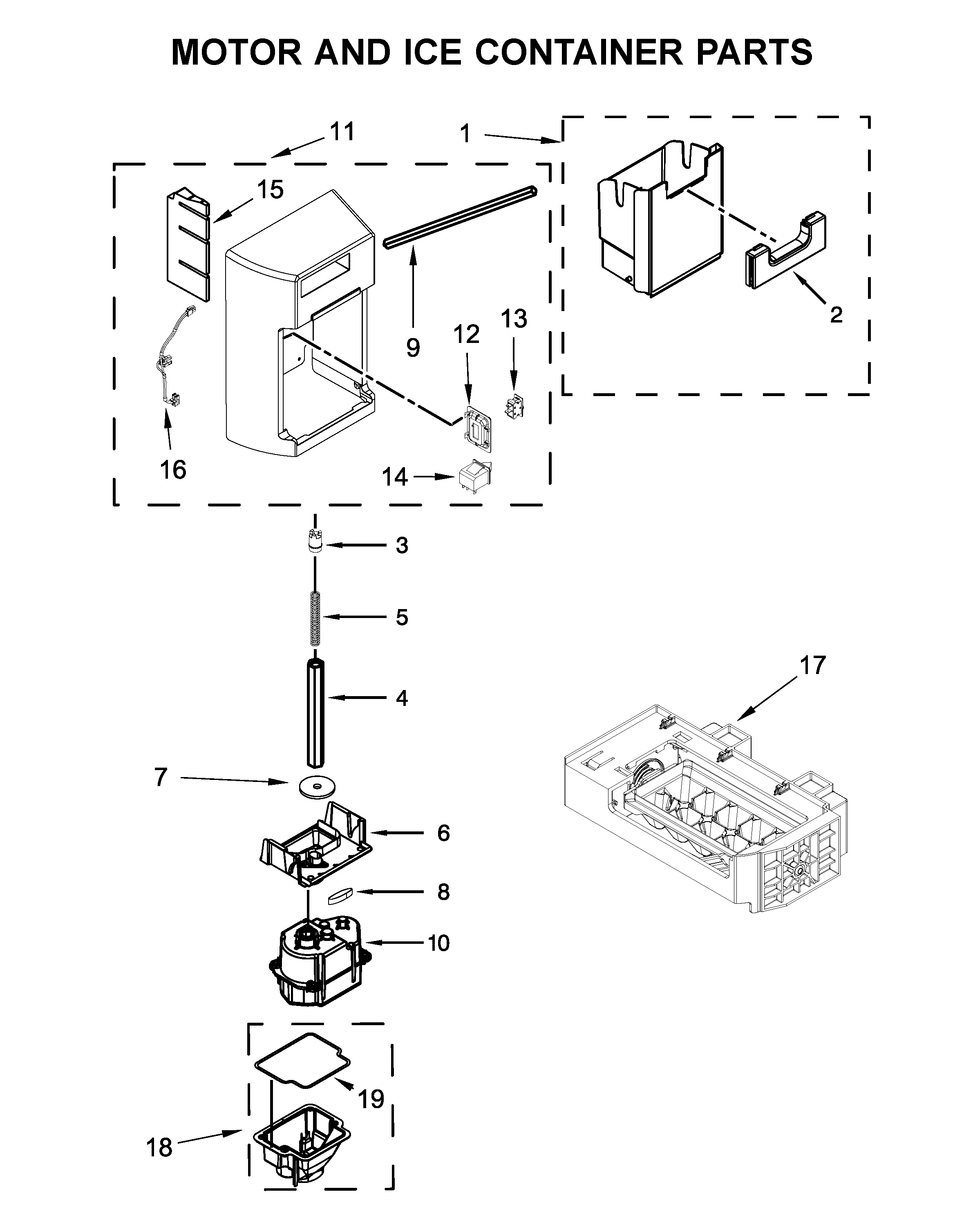 Motor and ice container parts