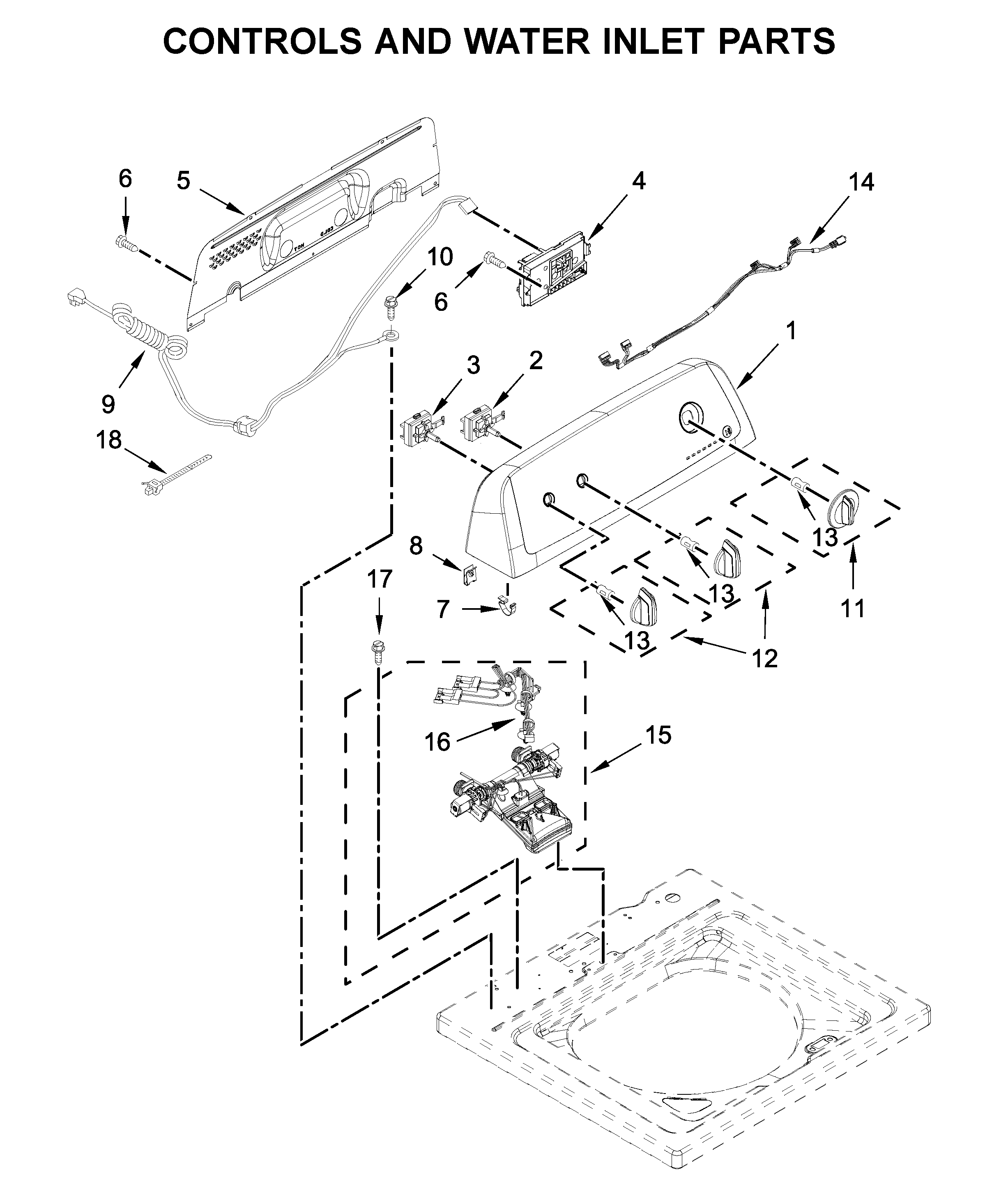 Controls and water inlet parts
