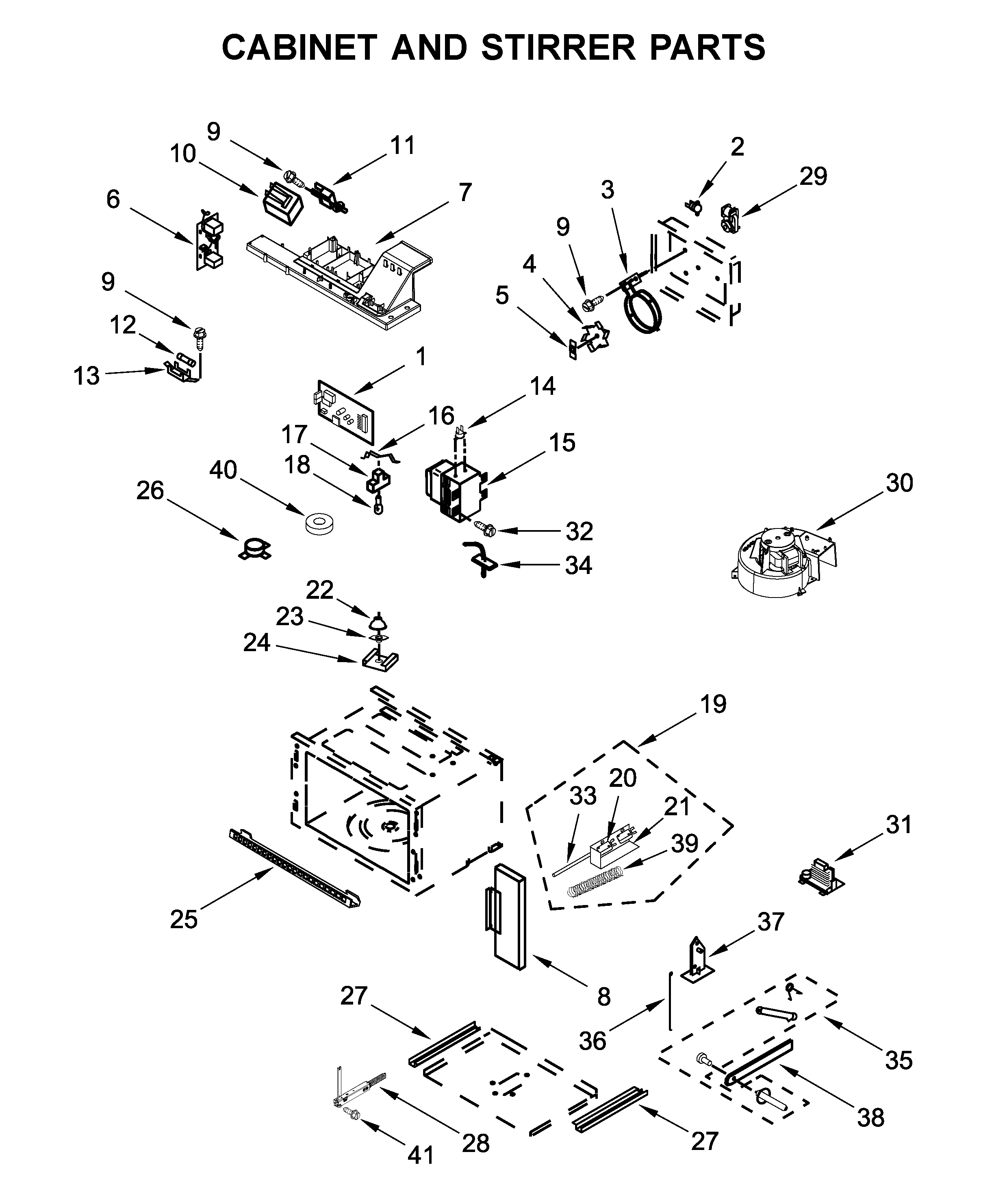 Cabinet and stirrer parts