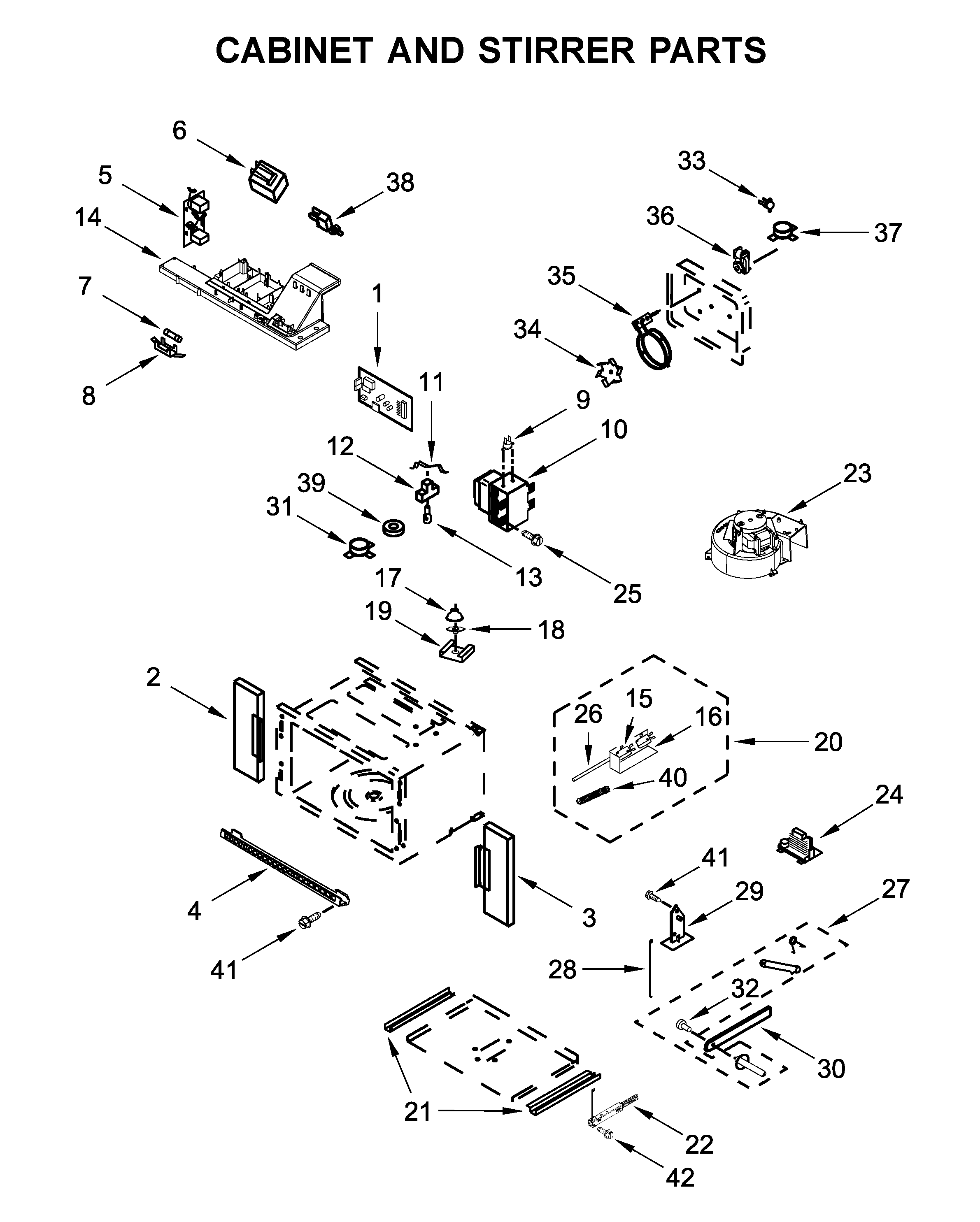 Cabinet and stirrer parts