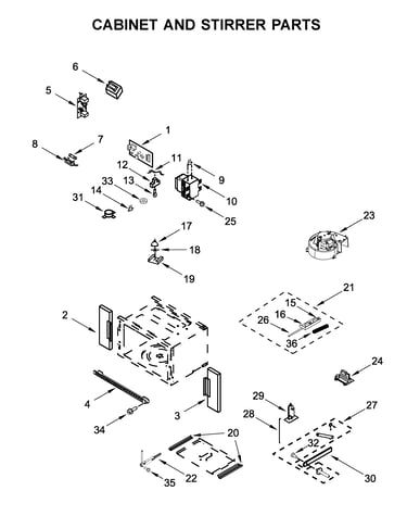 Cabinet and stirrer parts