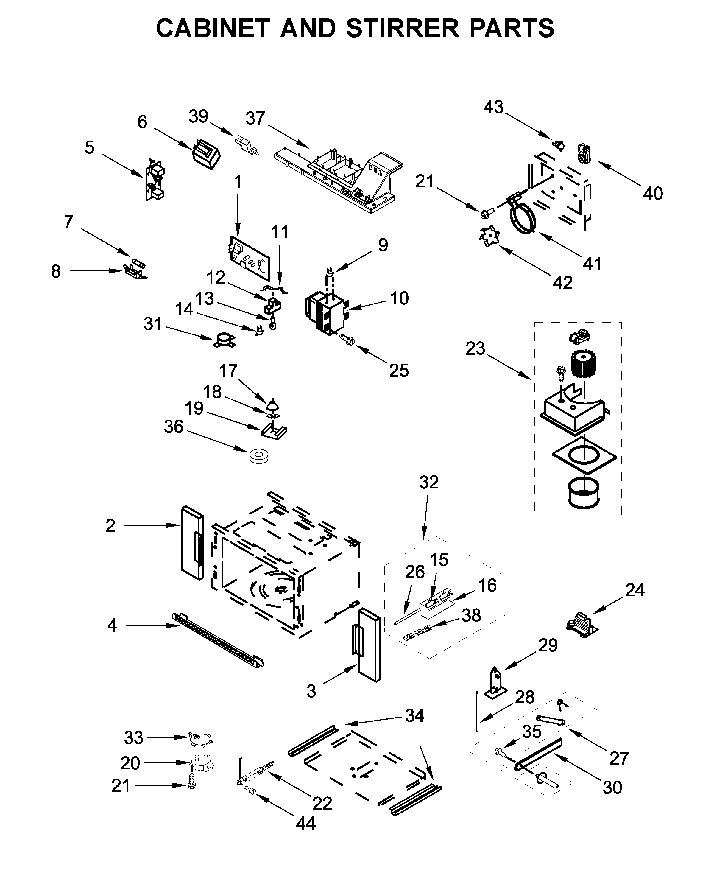 Cabinet and stirrer parts