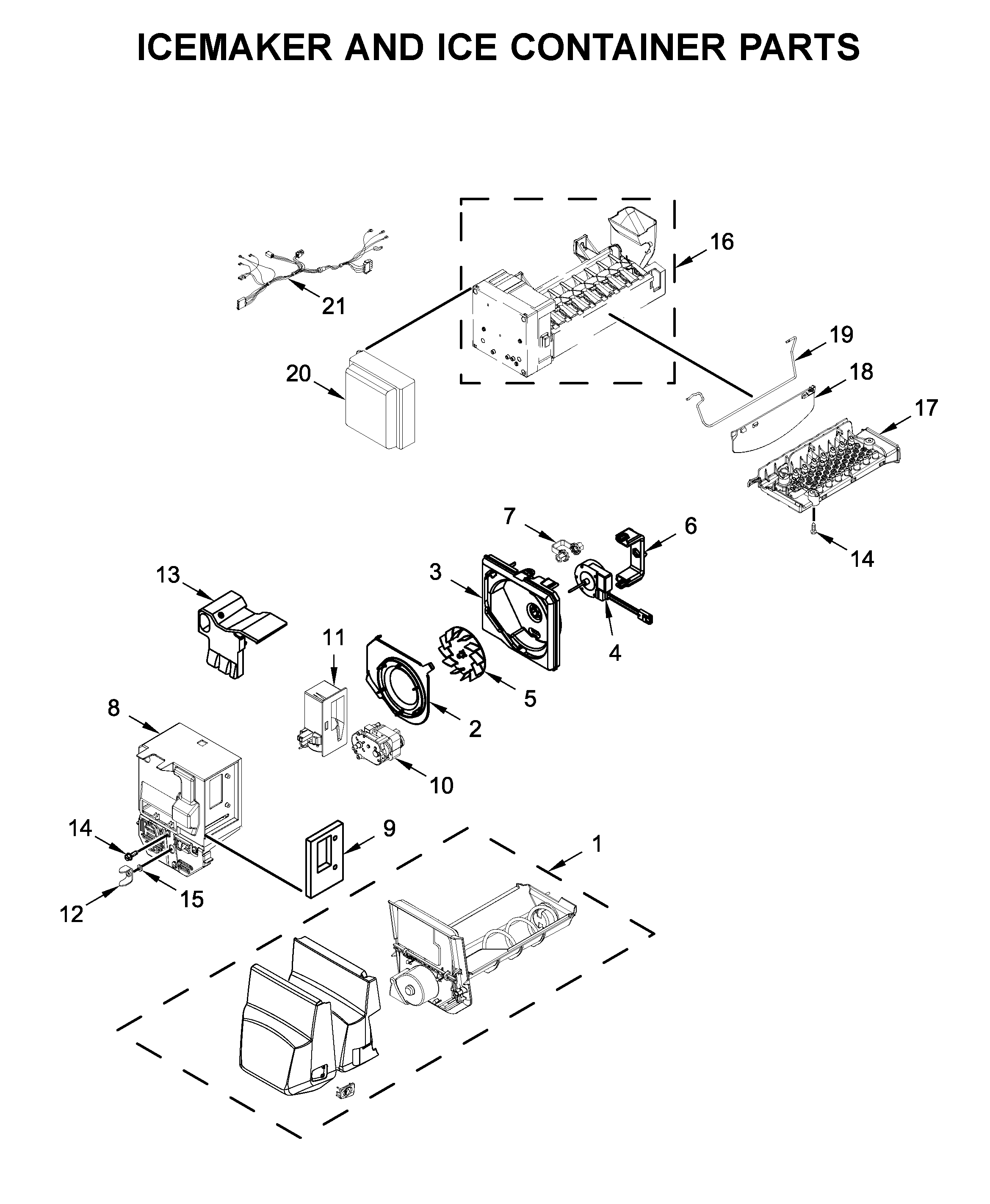 ICEMAKER AND ICE CONTAINER PARTS