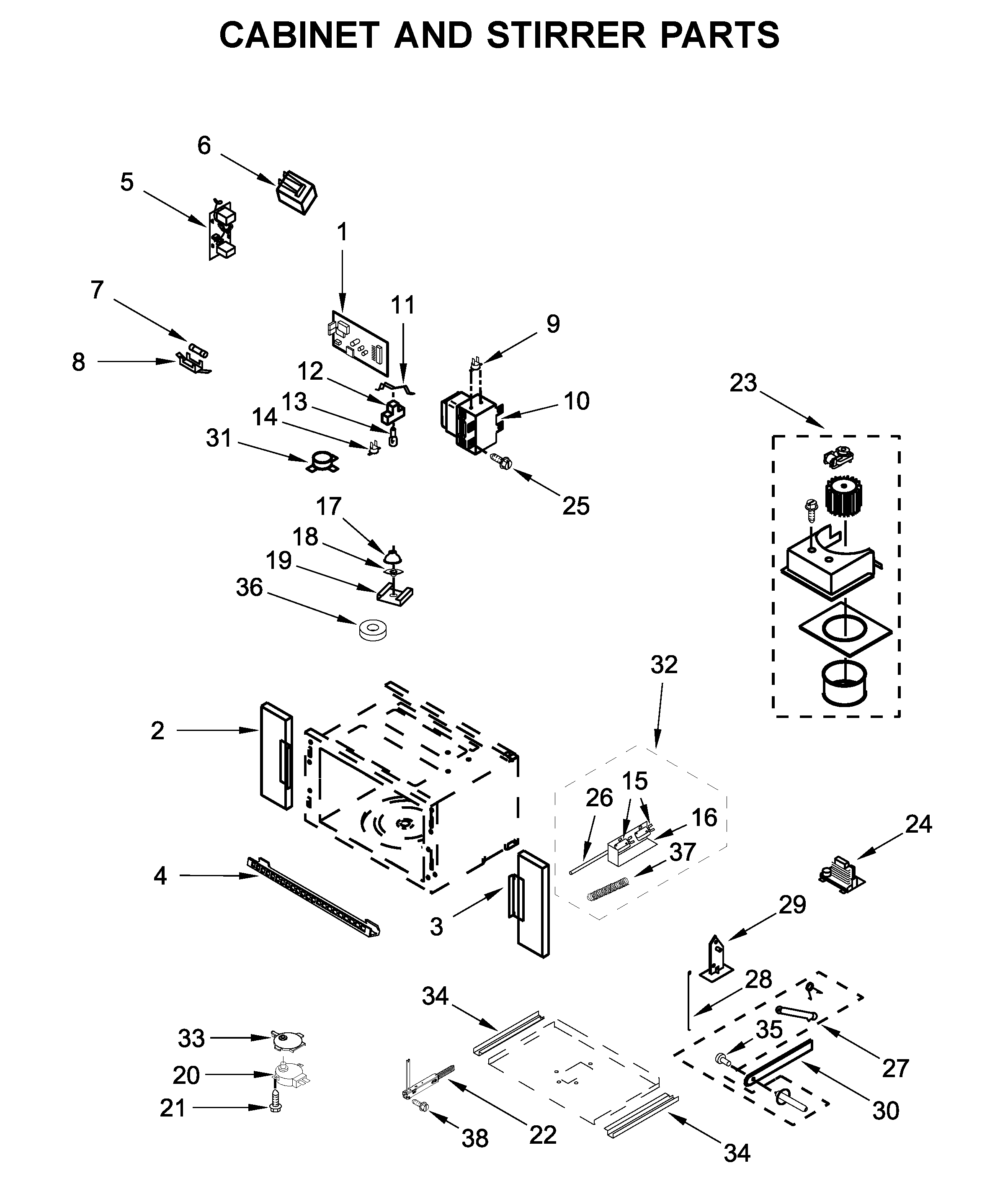 Cabinet and stirrer parts