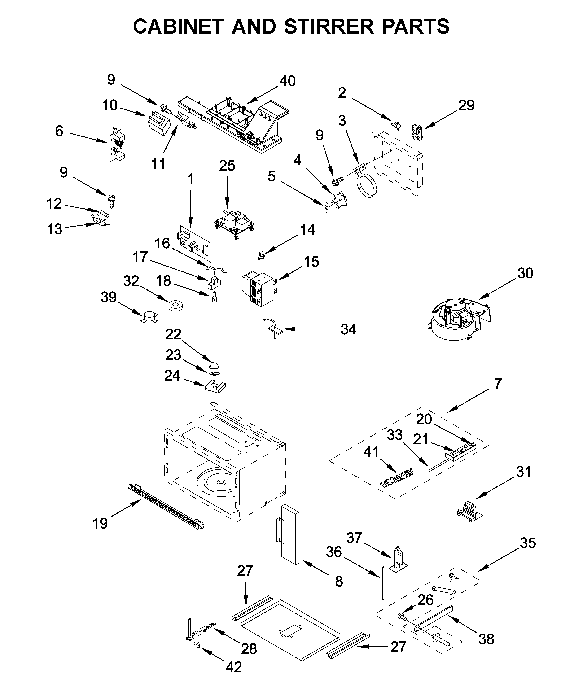 Cabinet and stirrer parts