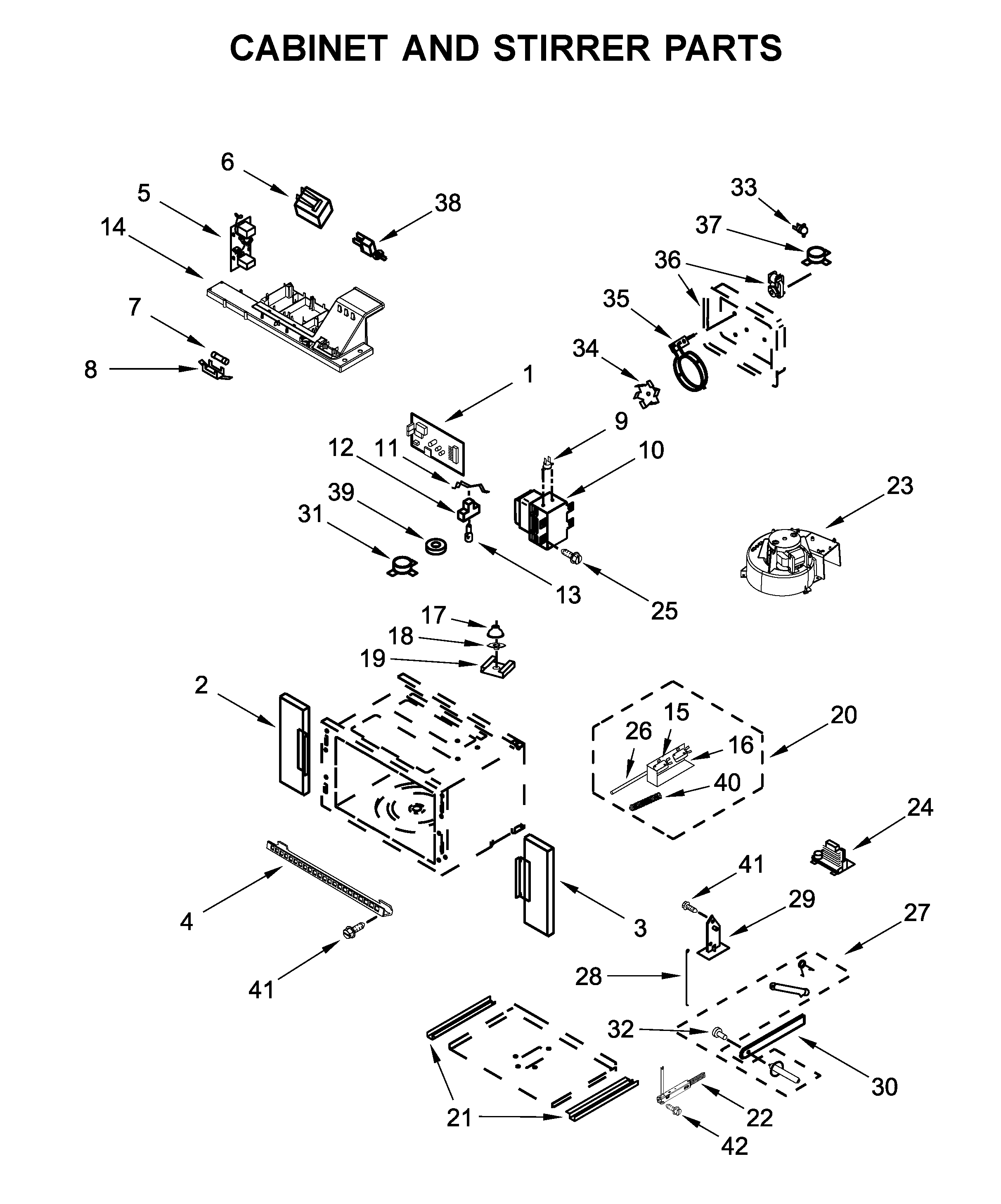 Cabinet and stirrer parts