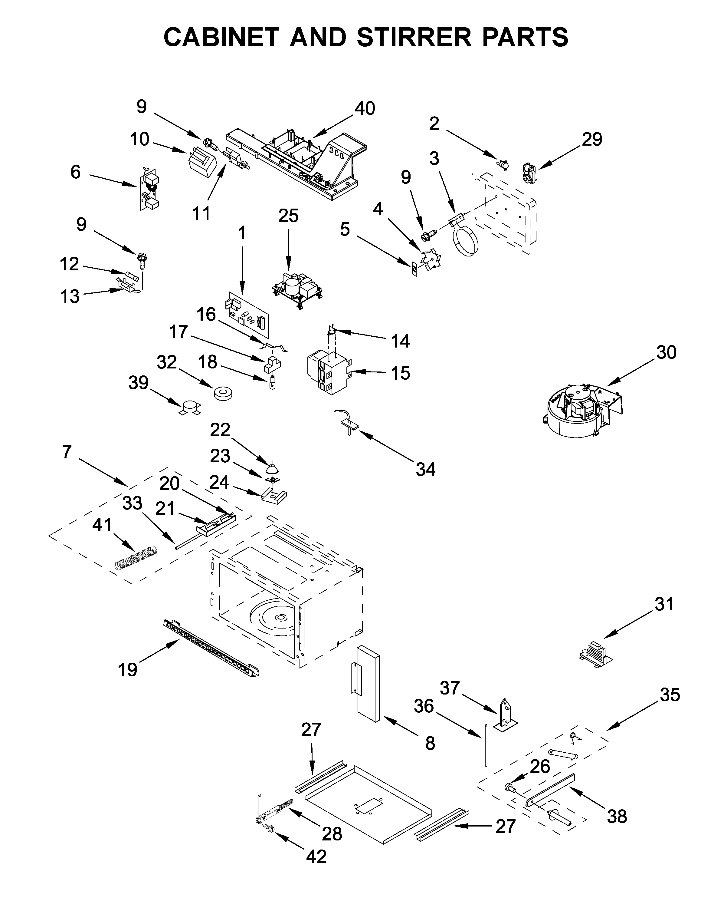 Cabinet and stirrer parts