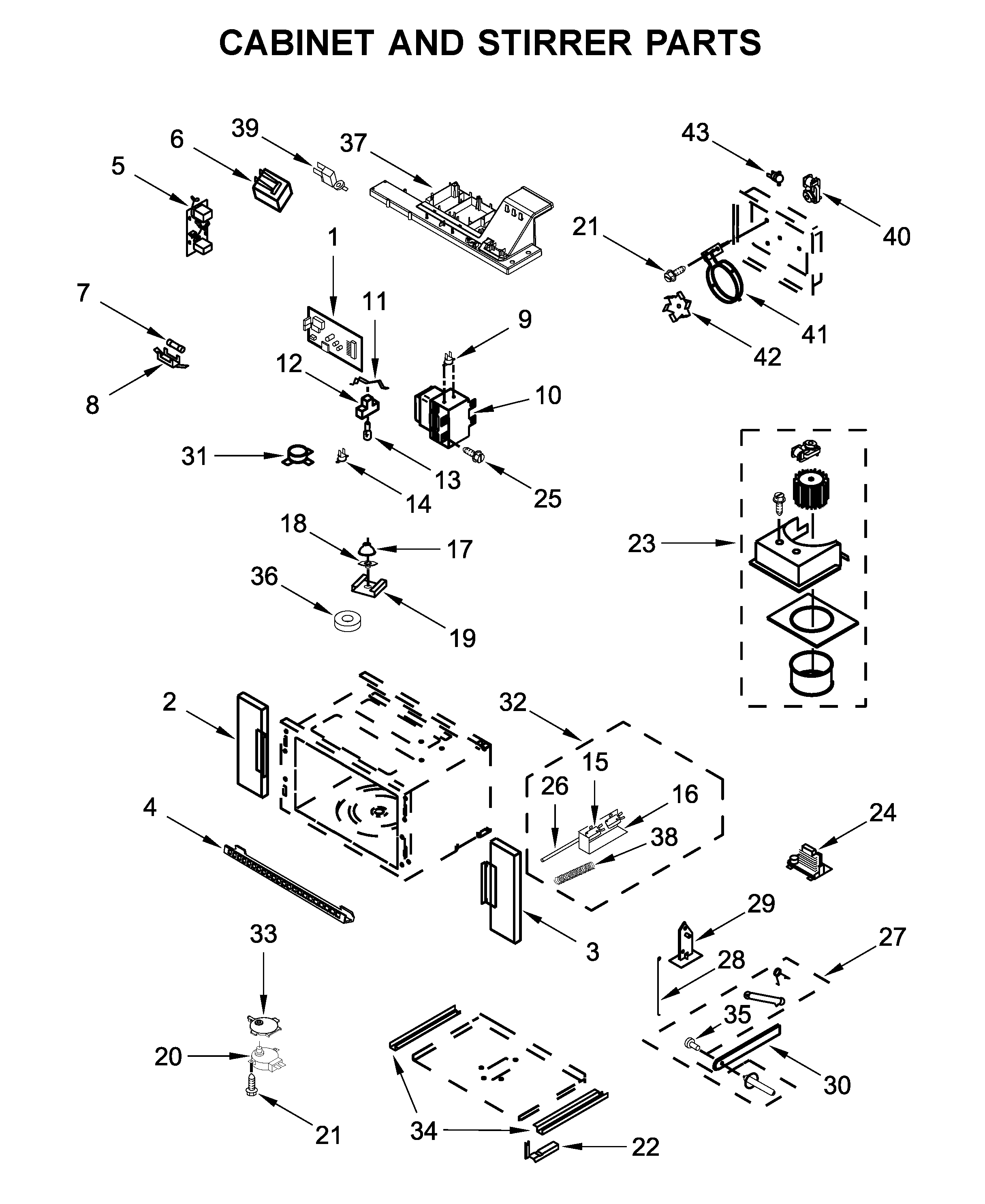 Cabinet and stirrer parts