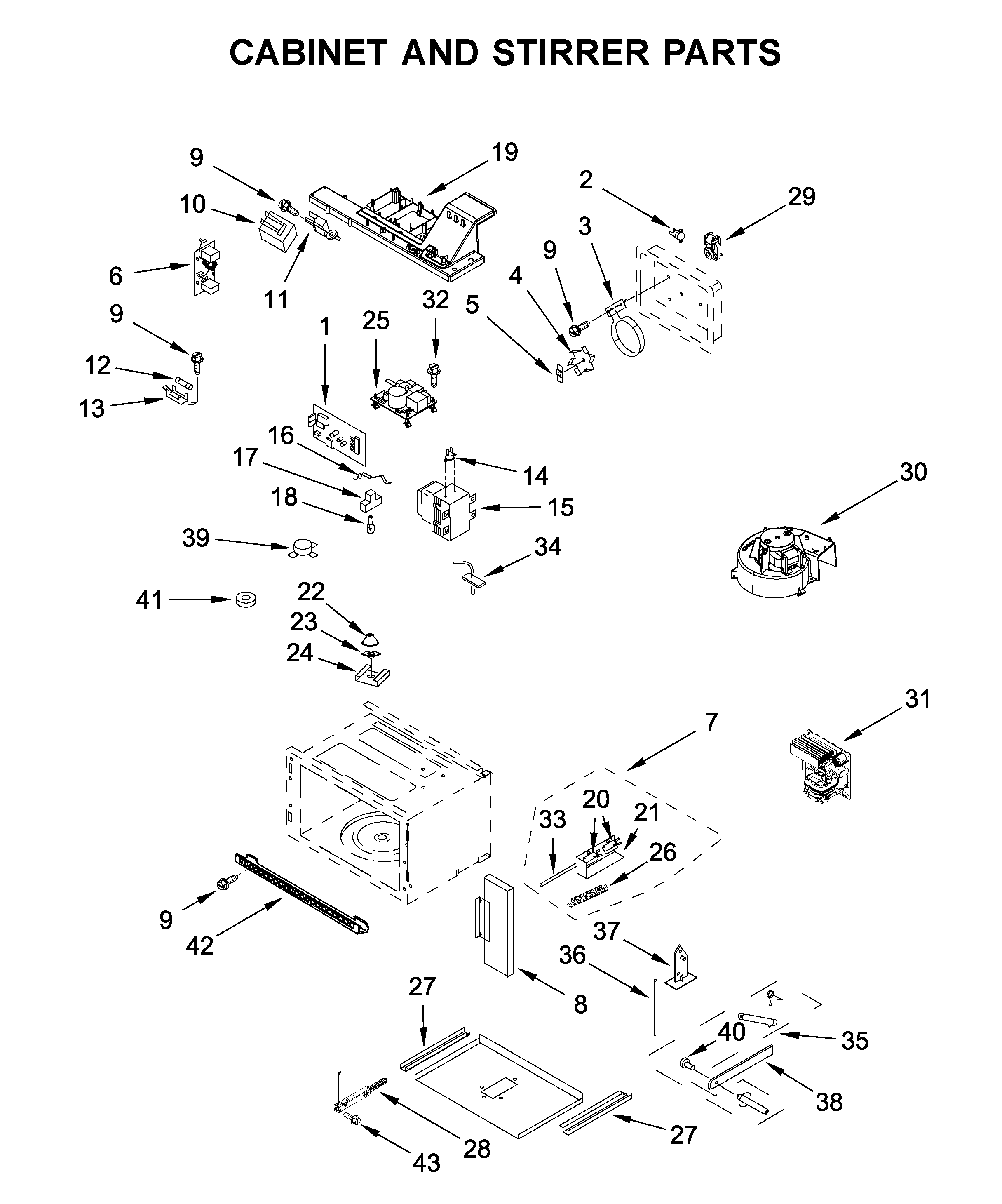 Cabinet and stirrer parts