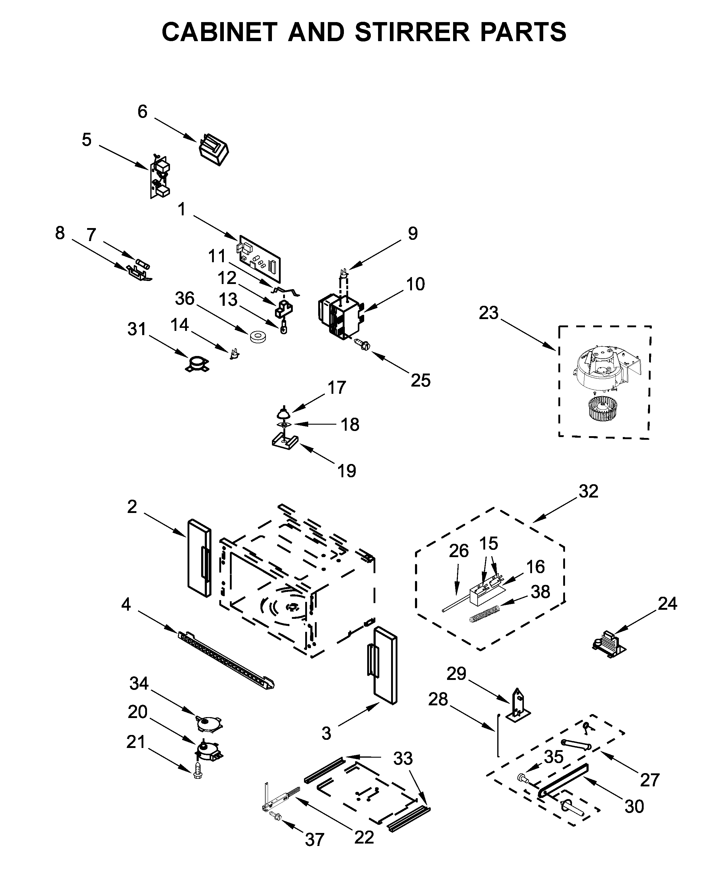 Cabinet and stirrer parts