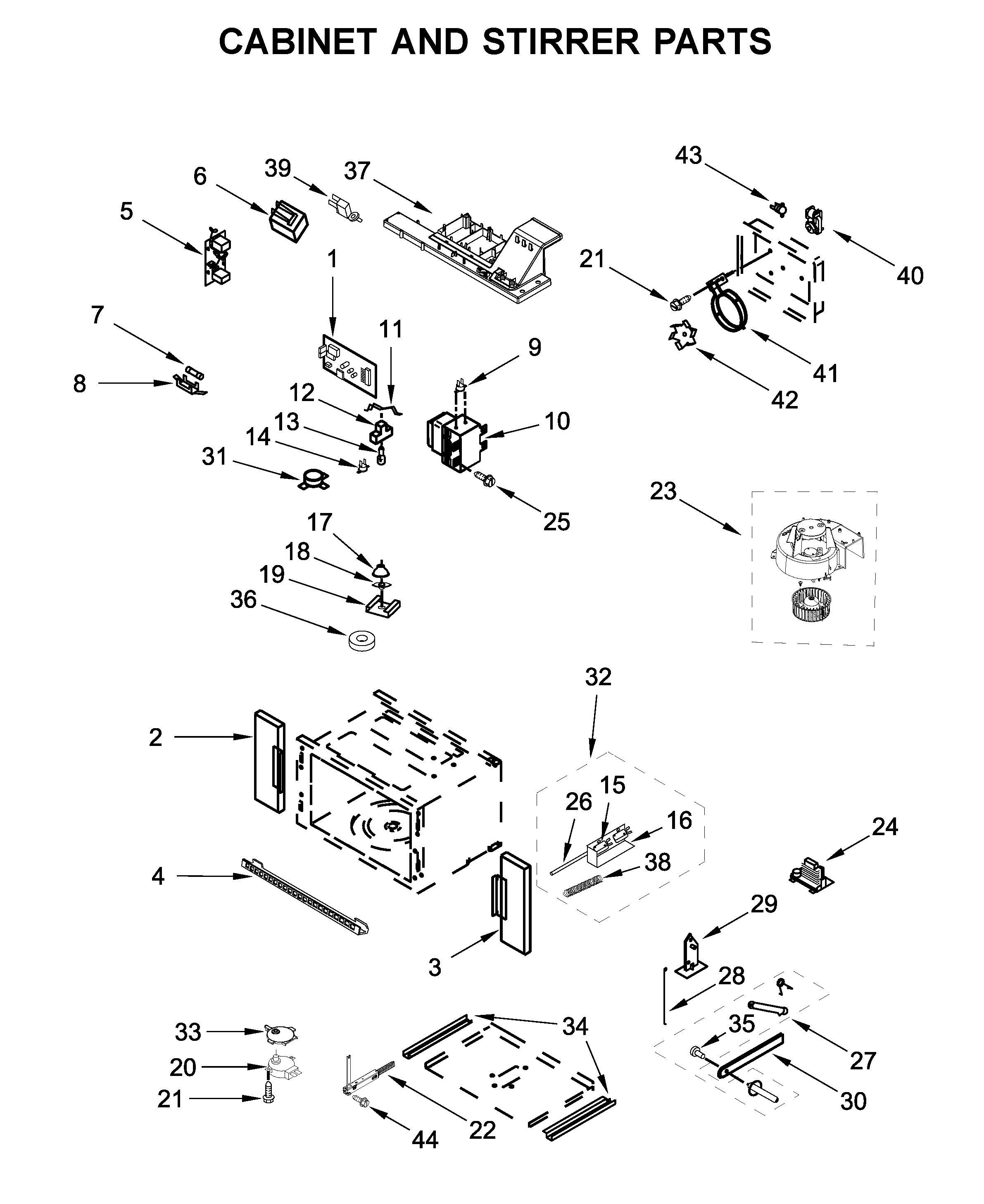 Cabinet and stirrer parts