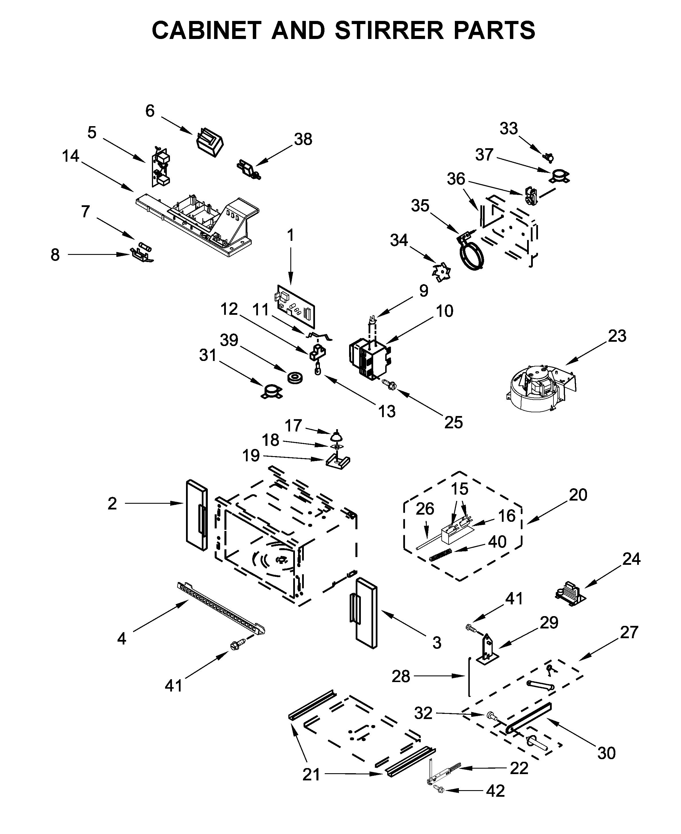 Cabinet and stirrer parts