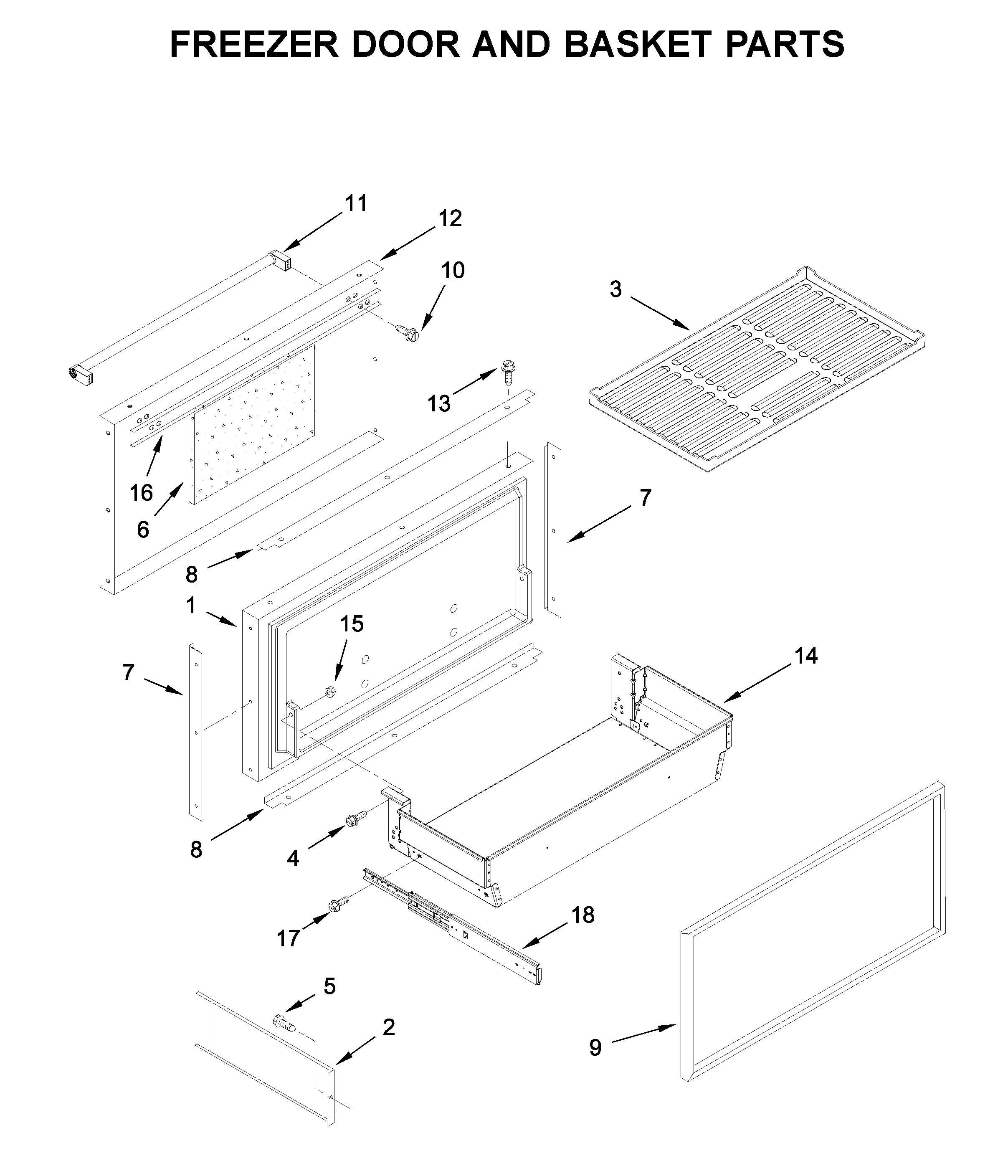 Freezer door and basket parts