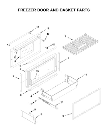 Freezer door and basket parts