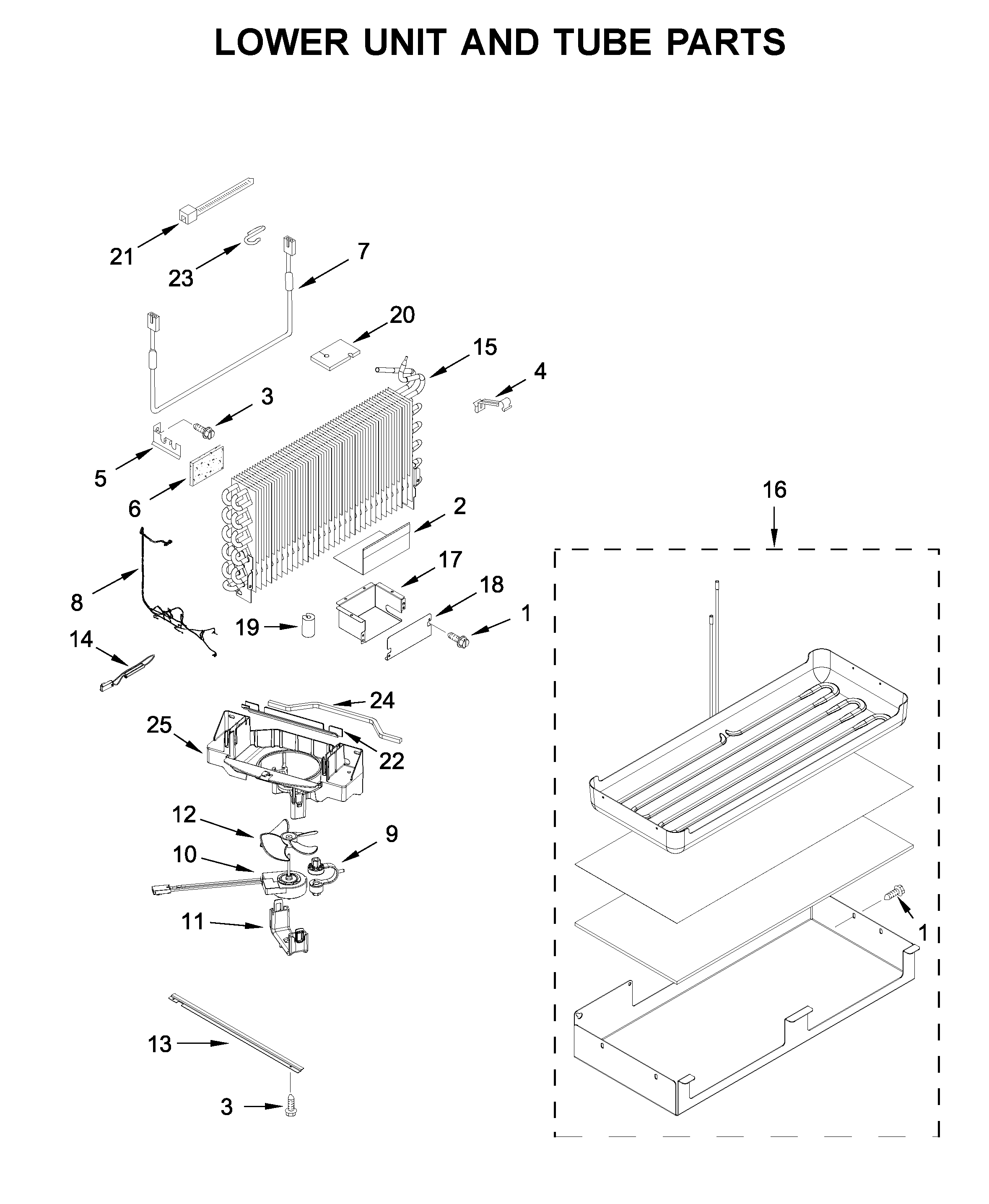 Lower unit and tube parts