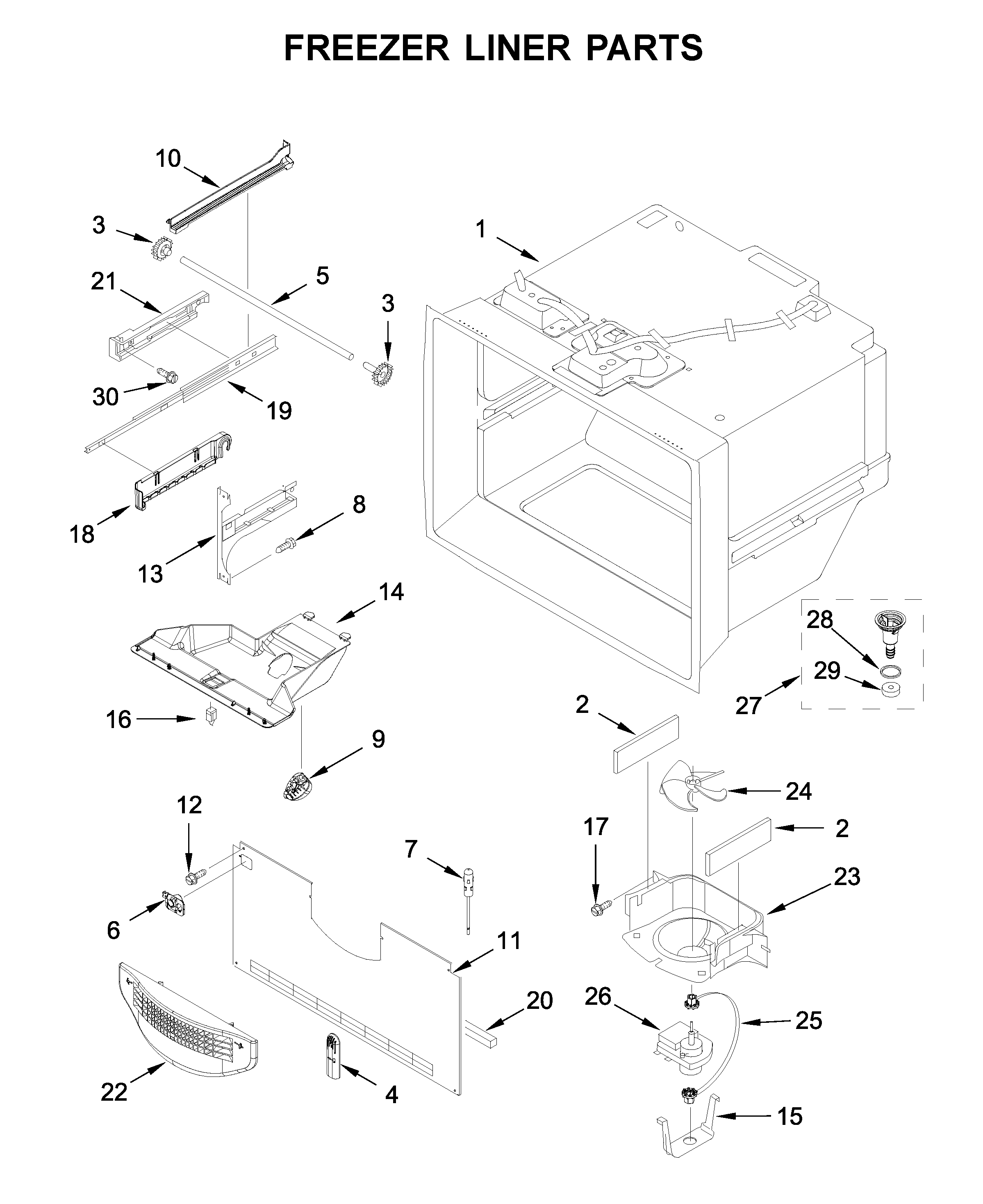 Freezer liner parts
