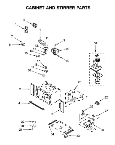 Cabinet and stirrer parts