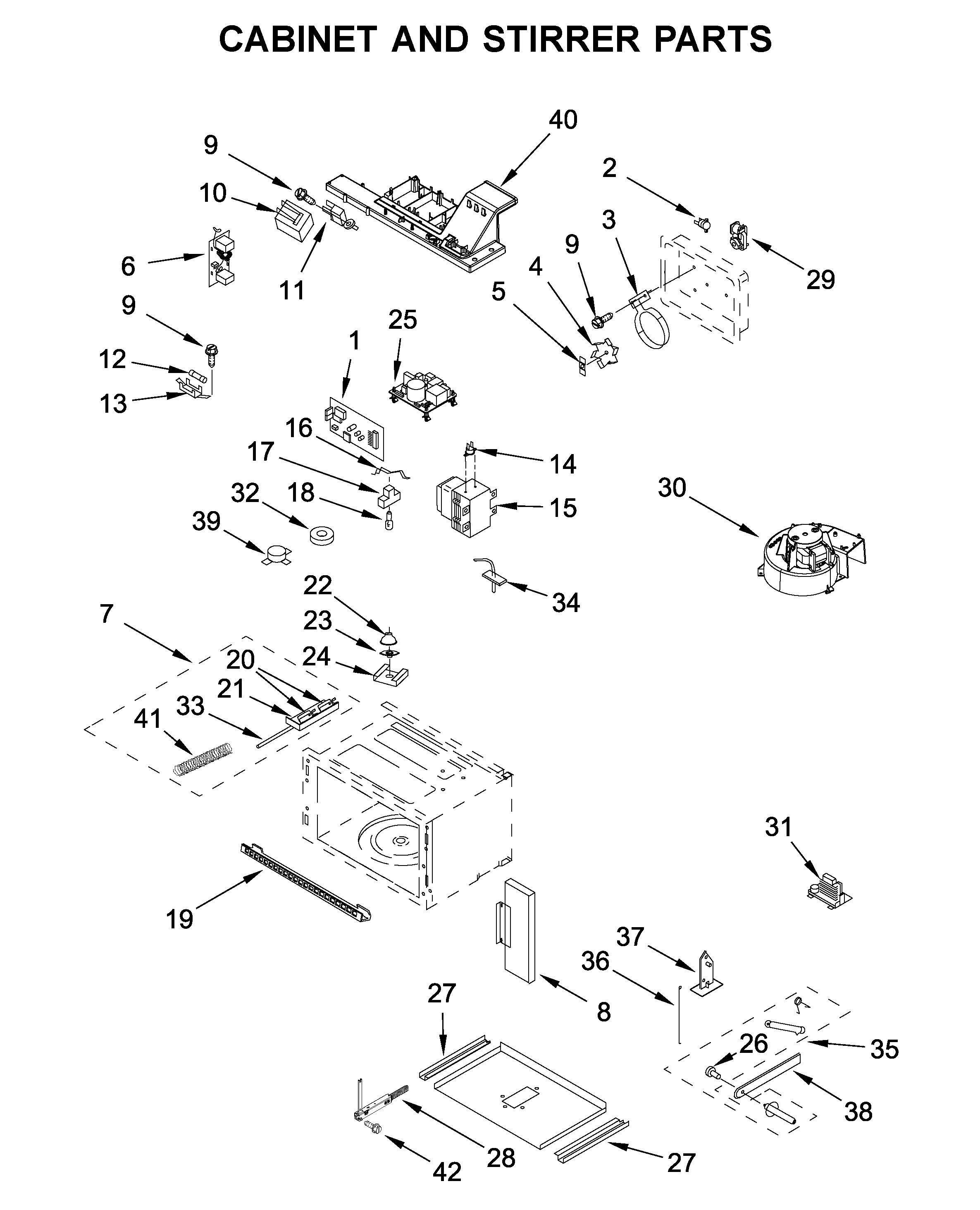 Cabinet and stirrer parts