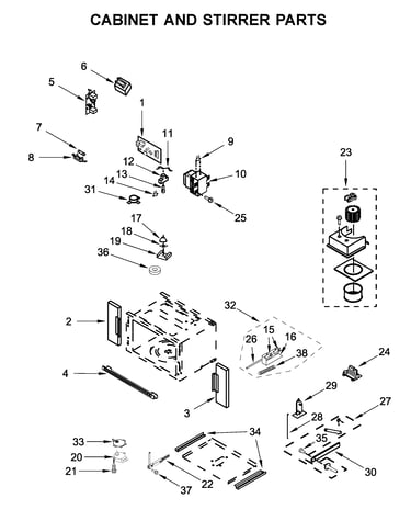 Cabinet and stirrer parts