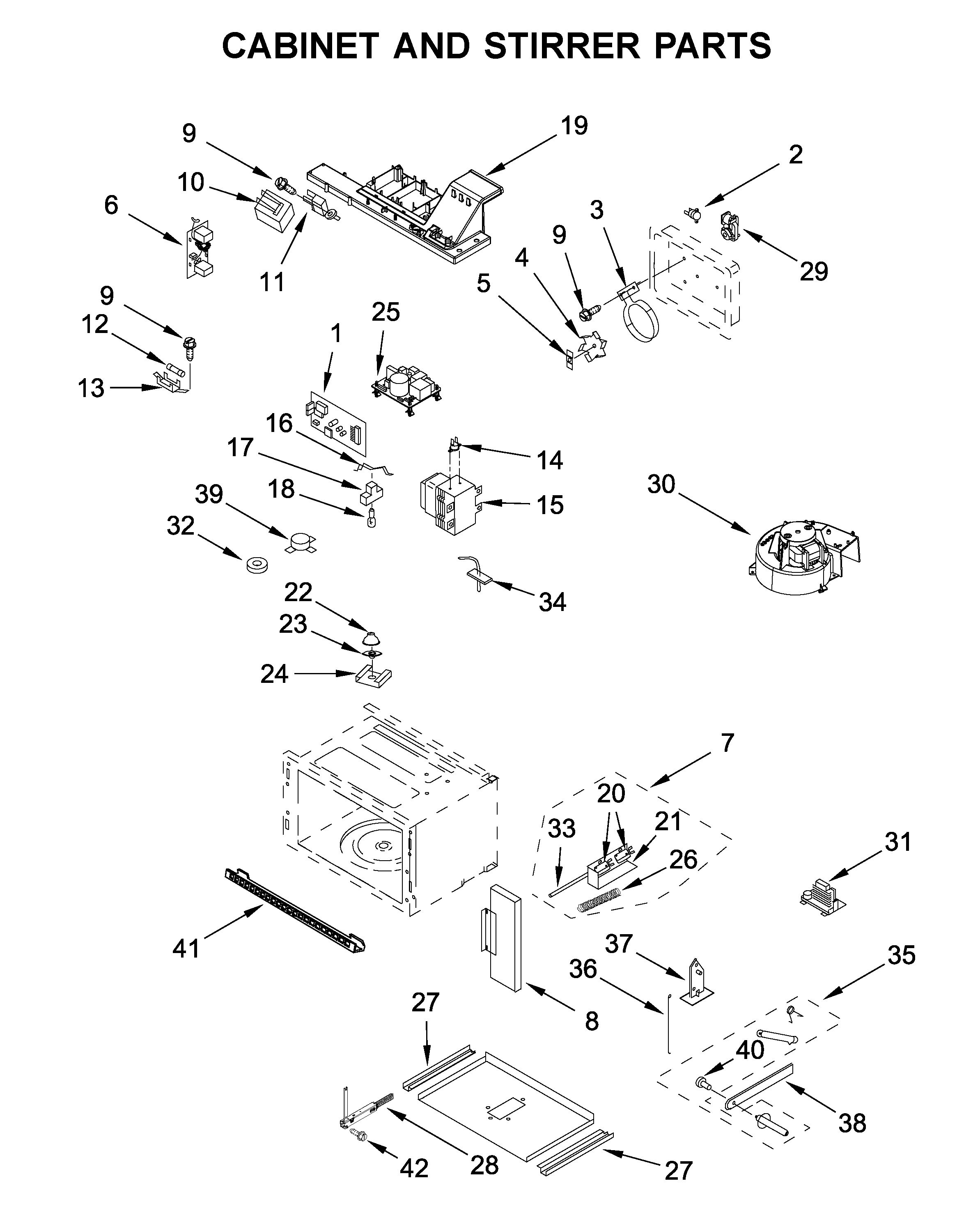 Cabinet and stirrer parts