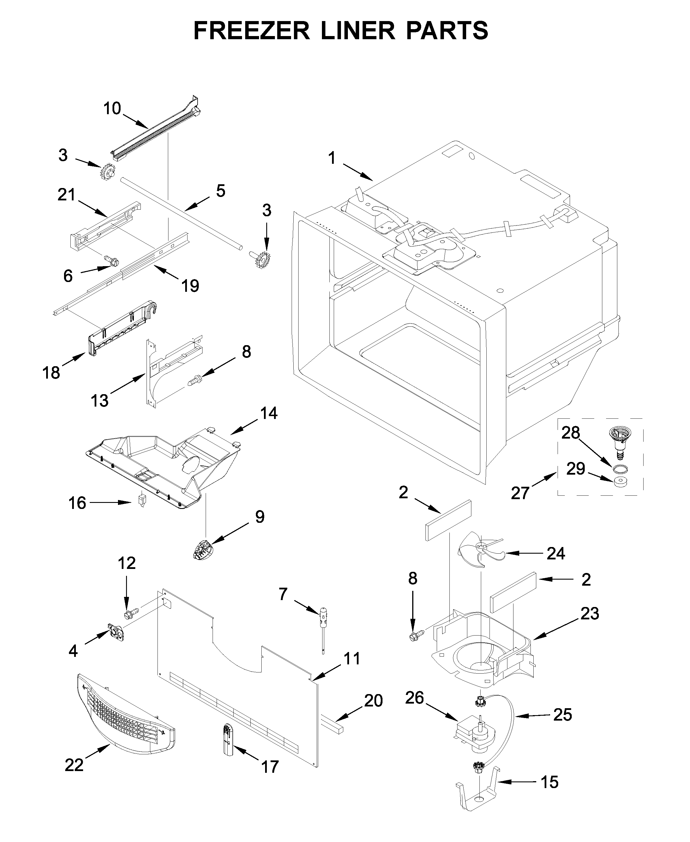 Freezer liner parts