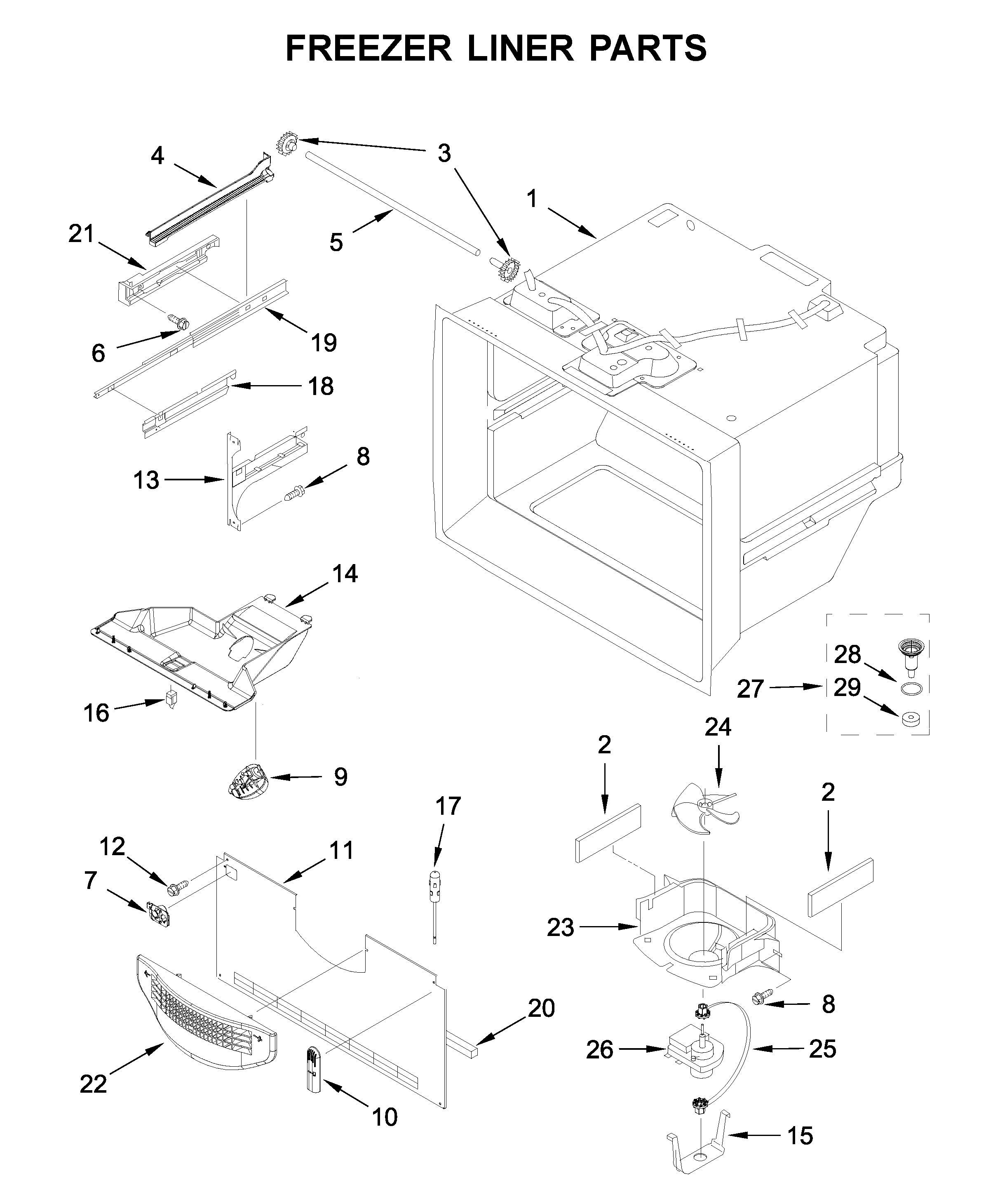 Freezer liner parts