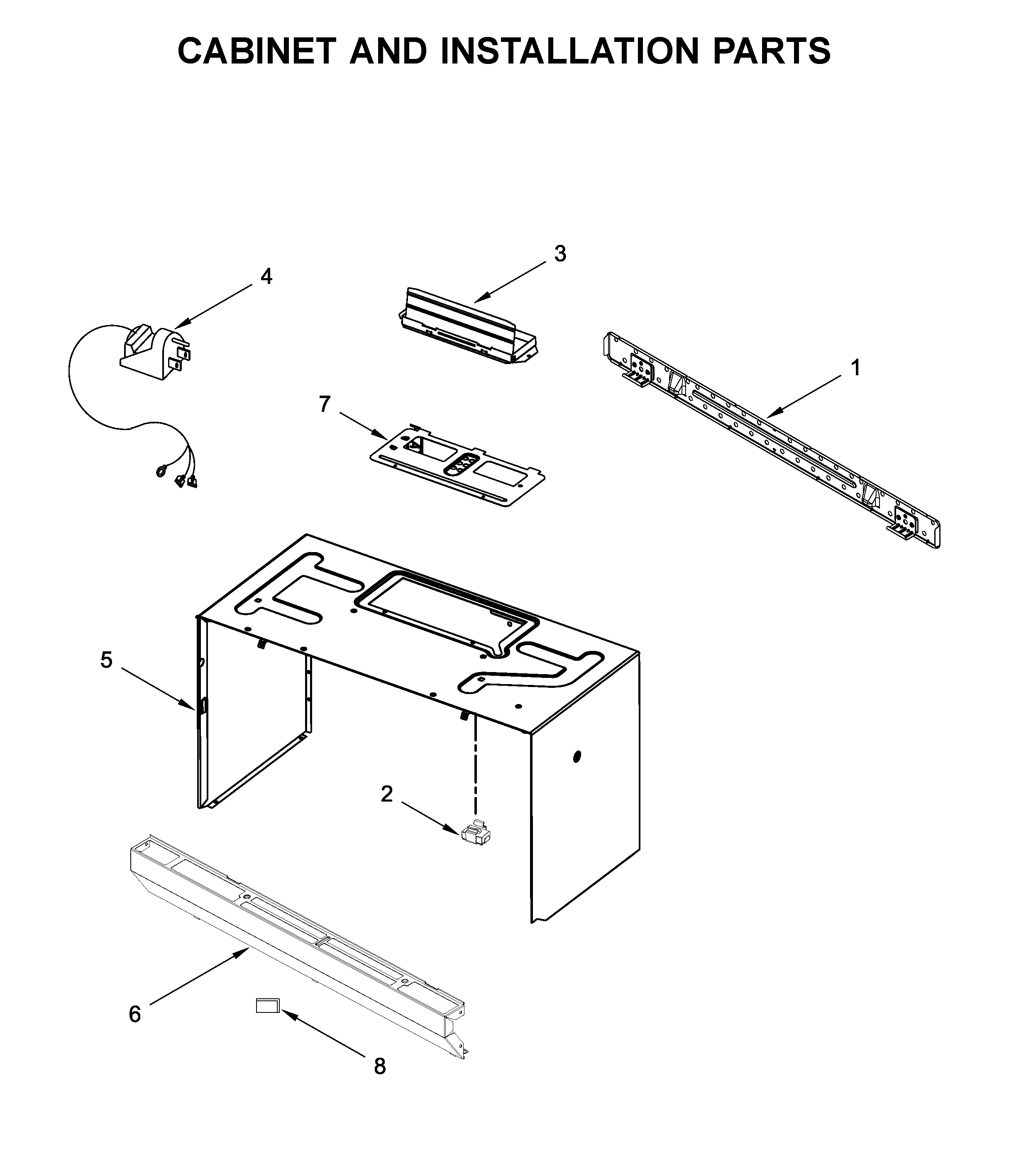 Cabinet and installation parts